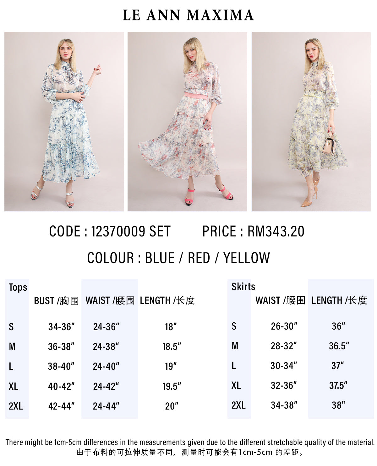 Ruffle Chiffon Sets With Floral Prints