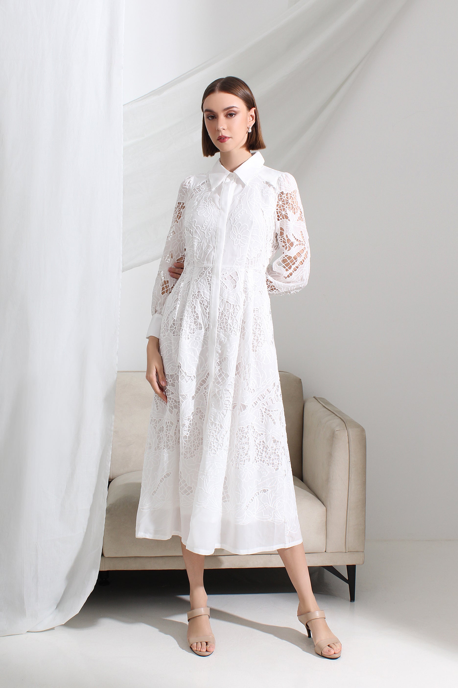 Elise Lace Collared Midi Dress – Le Ann Maxima