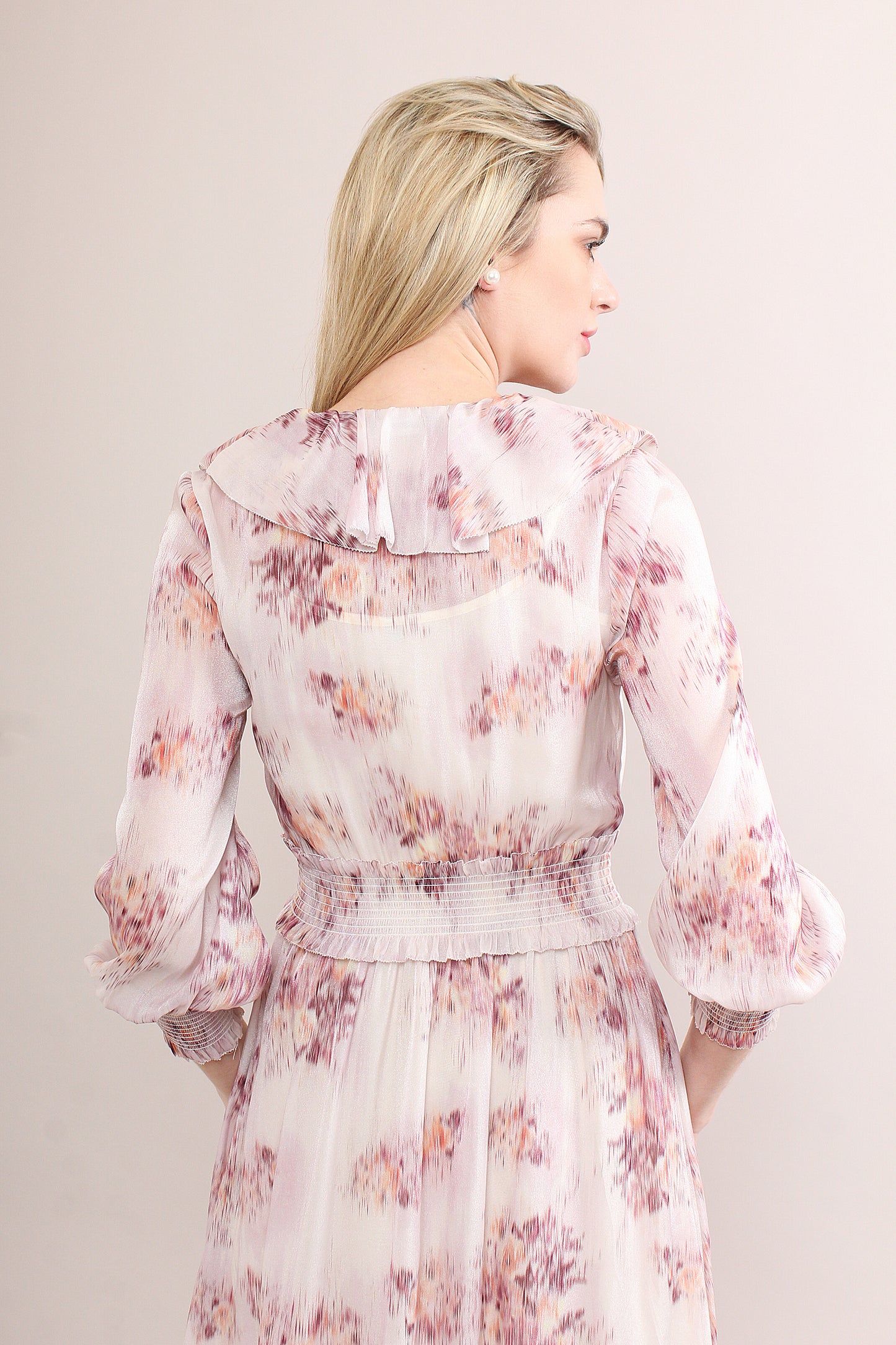 Ruffle V Neck Detail Patchwork Print Blouse
