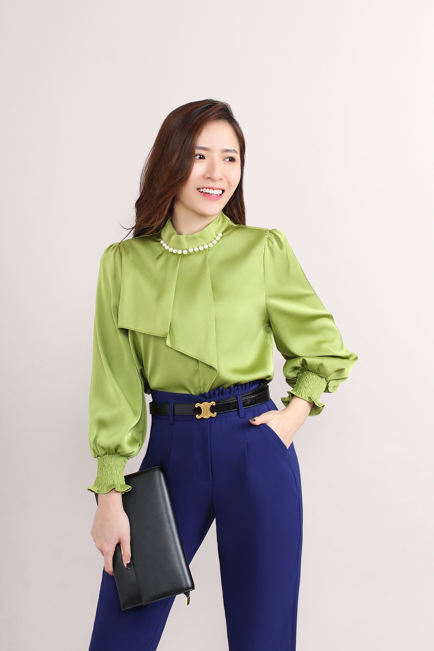 Satin Blouse Attached With Pearl