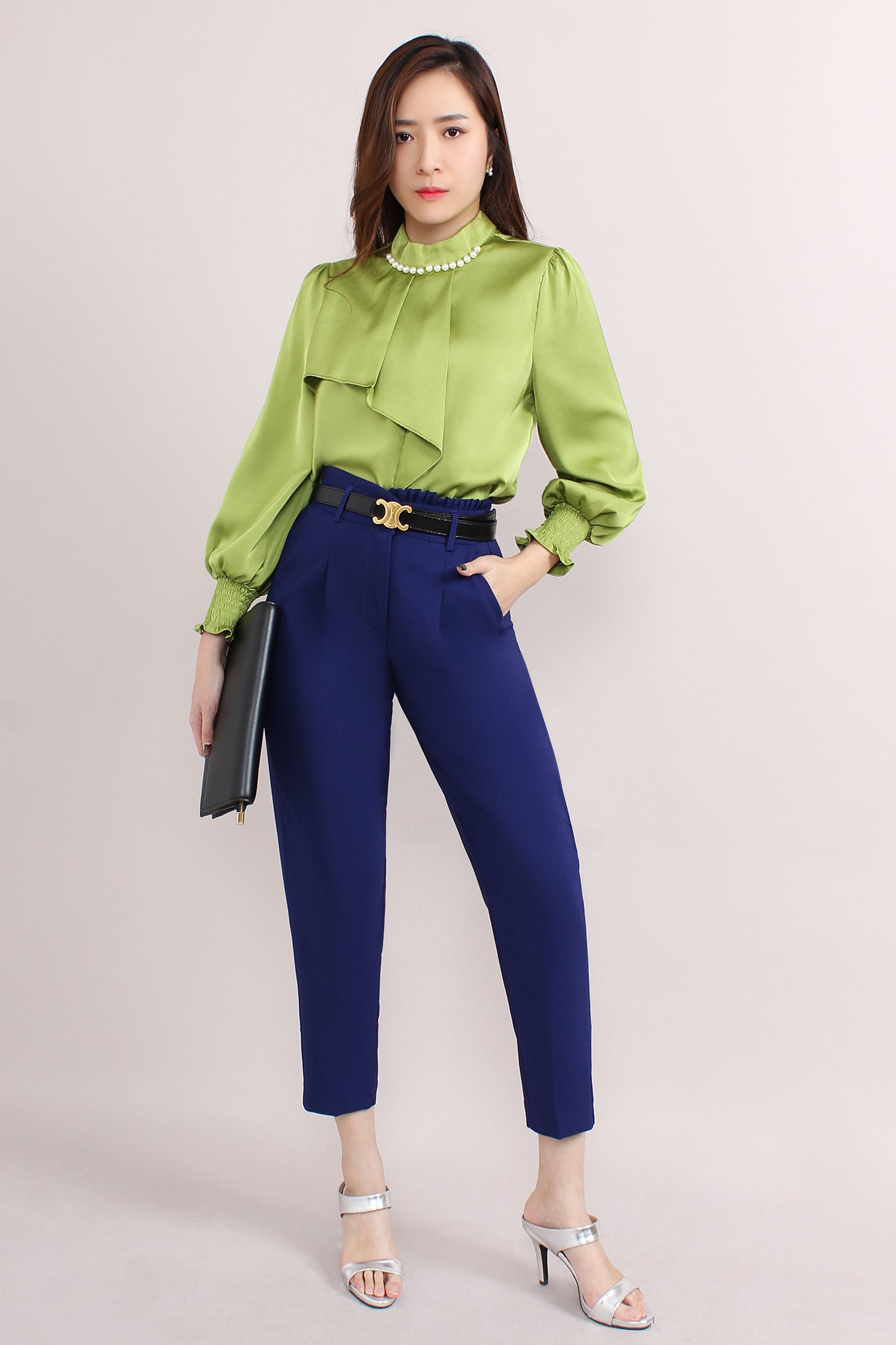 Satin Blouse Attached With Pearl