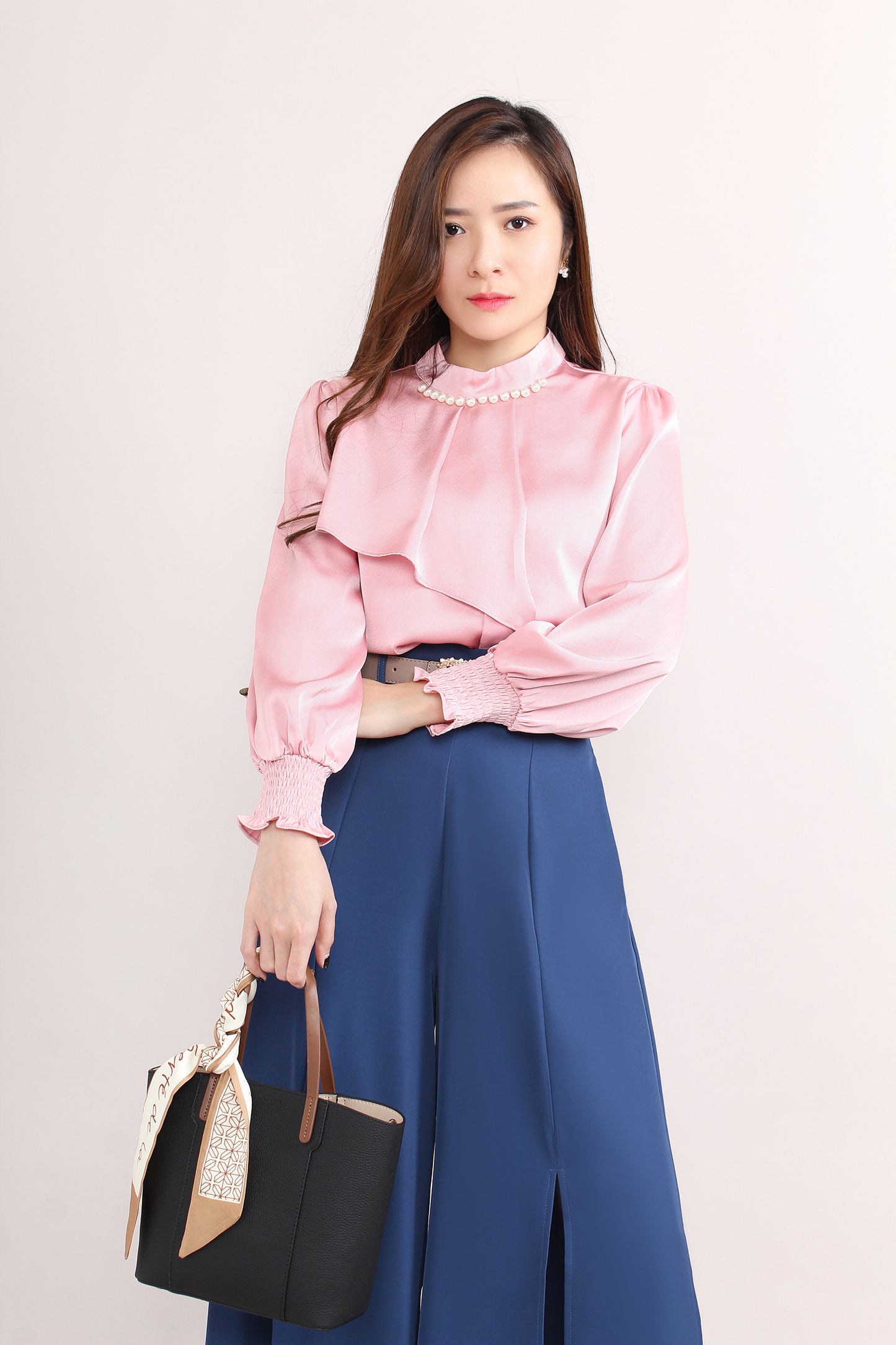 Satin Blouse Attached With Pearl