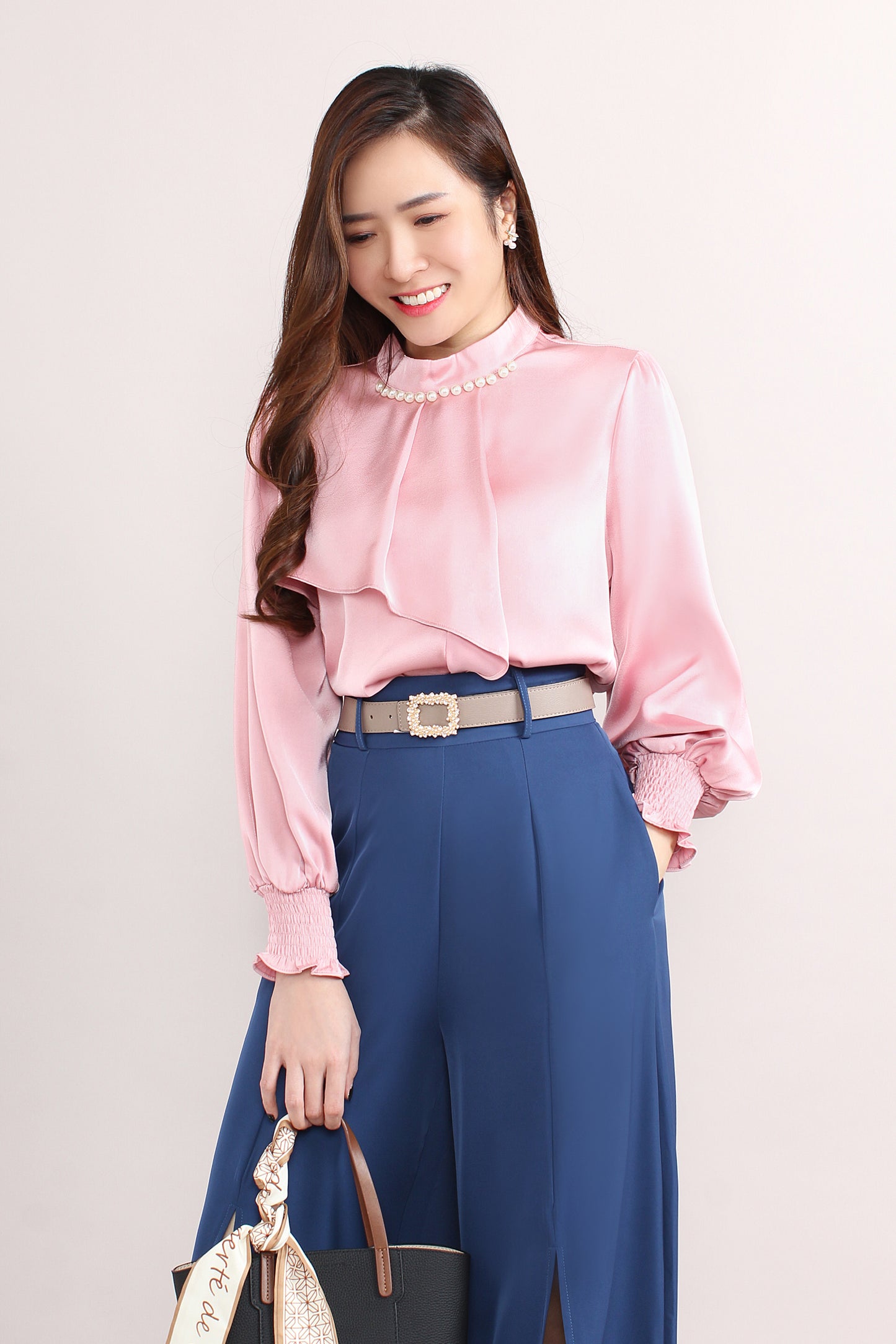 Satin Blouse Attached With Pearl