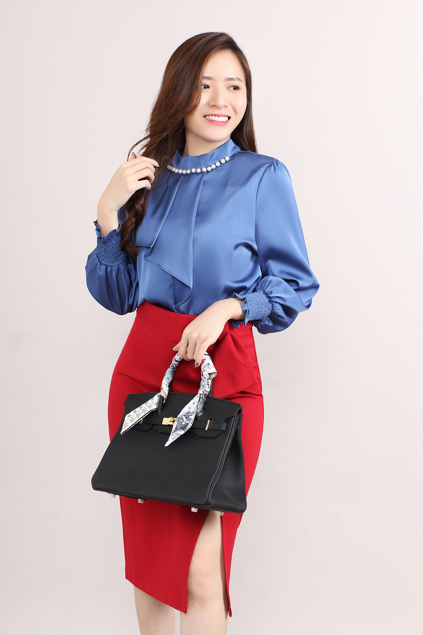 Satin Blouse Attached With Pearl