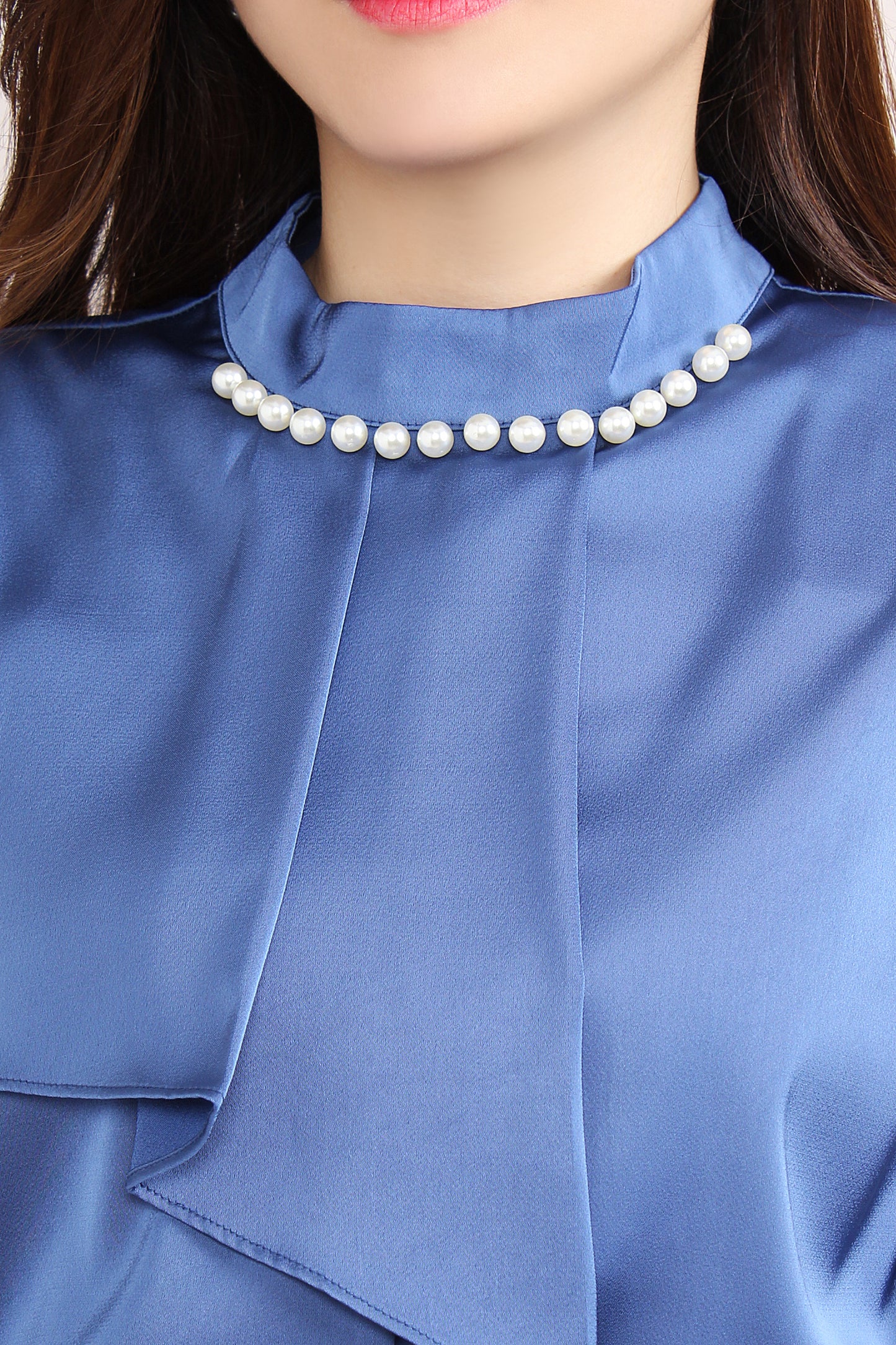 Satin Blouse Attached With Pearl