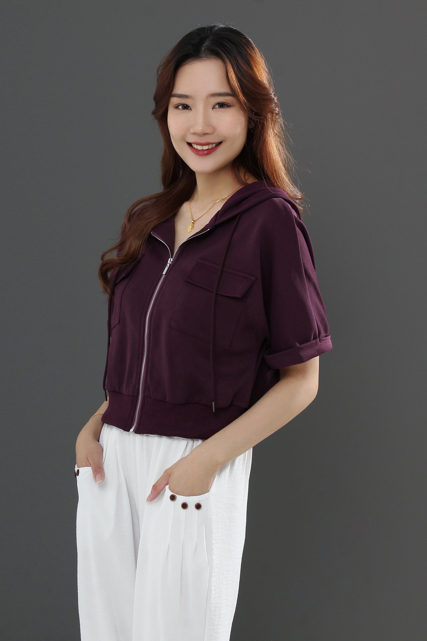 Allegra Cotten Zipper Short-sleeved Top