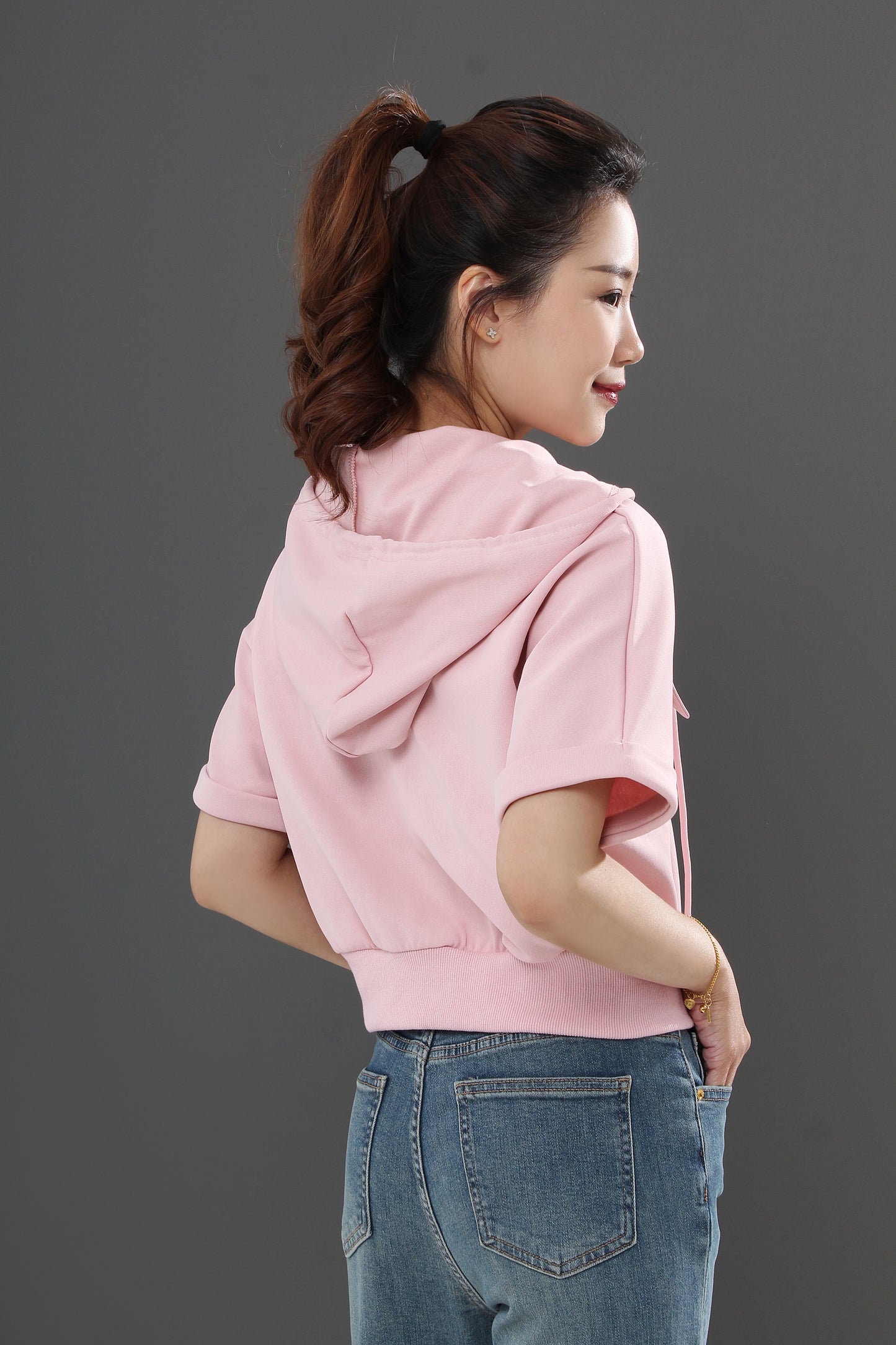 Allegra Cotten Zipper Short-sleeved Top