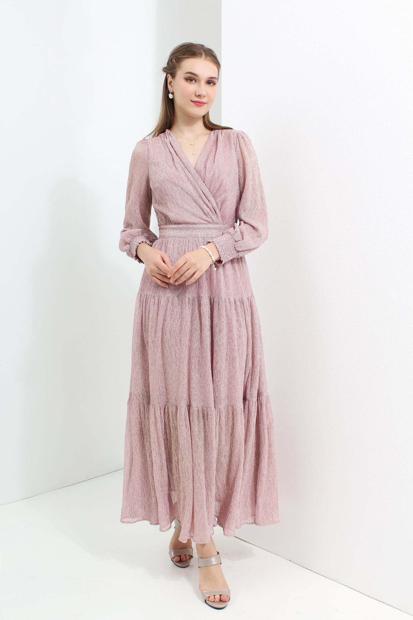 Serena Metallic Chiffon Maxi Dress