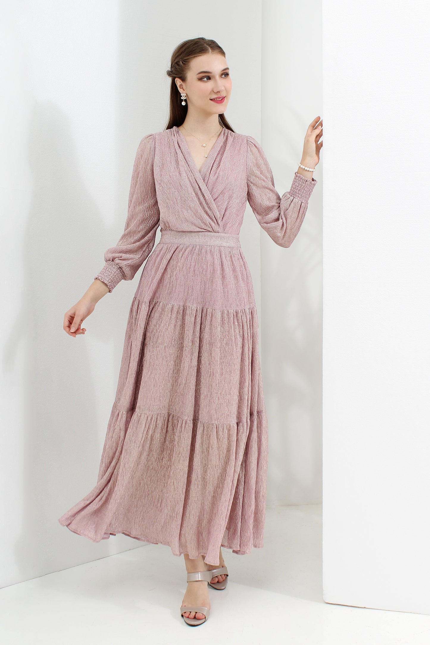 Serena Metallic Chiffon Maxi Dress