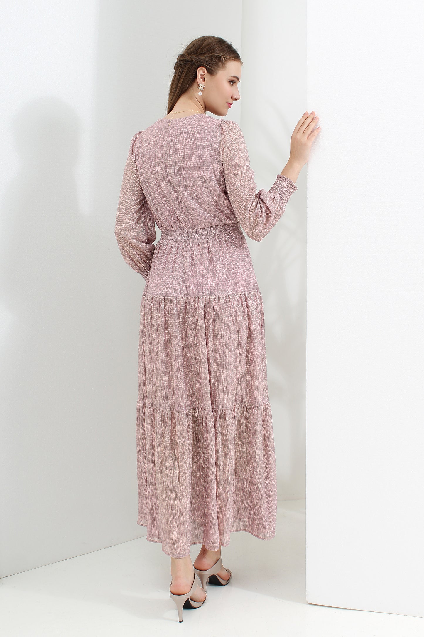 Serena Metallic Chiffon Maxi Dress