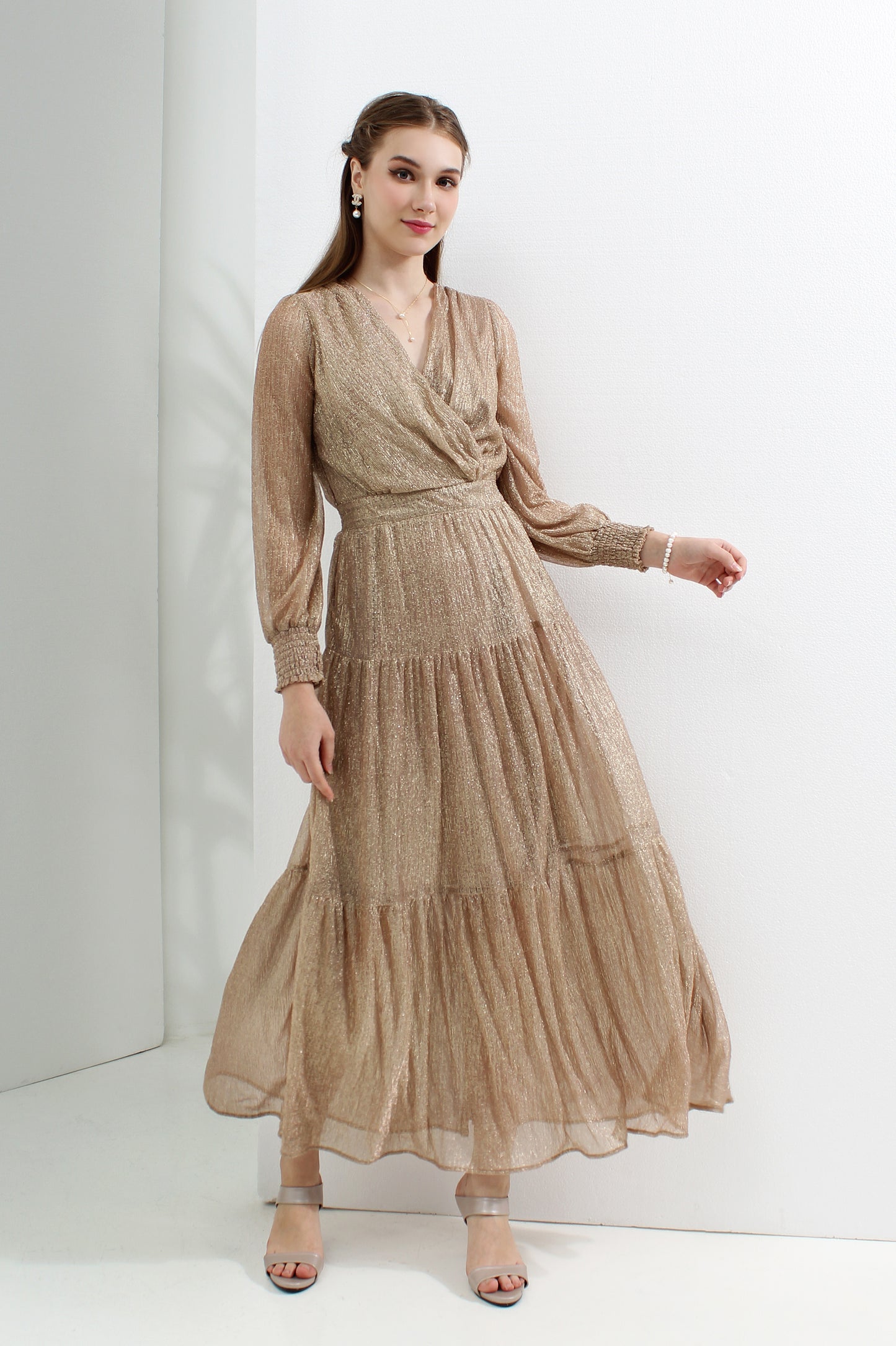 Serena Metallic Chiffon Maxi Dress