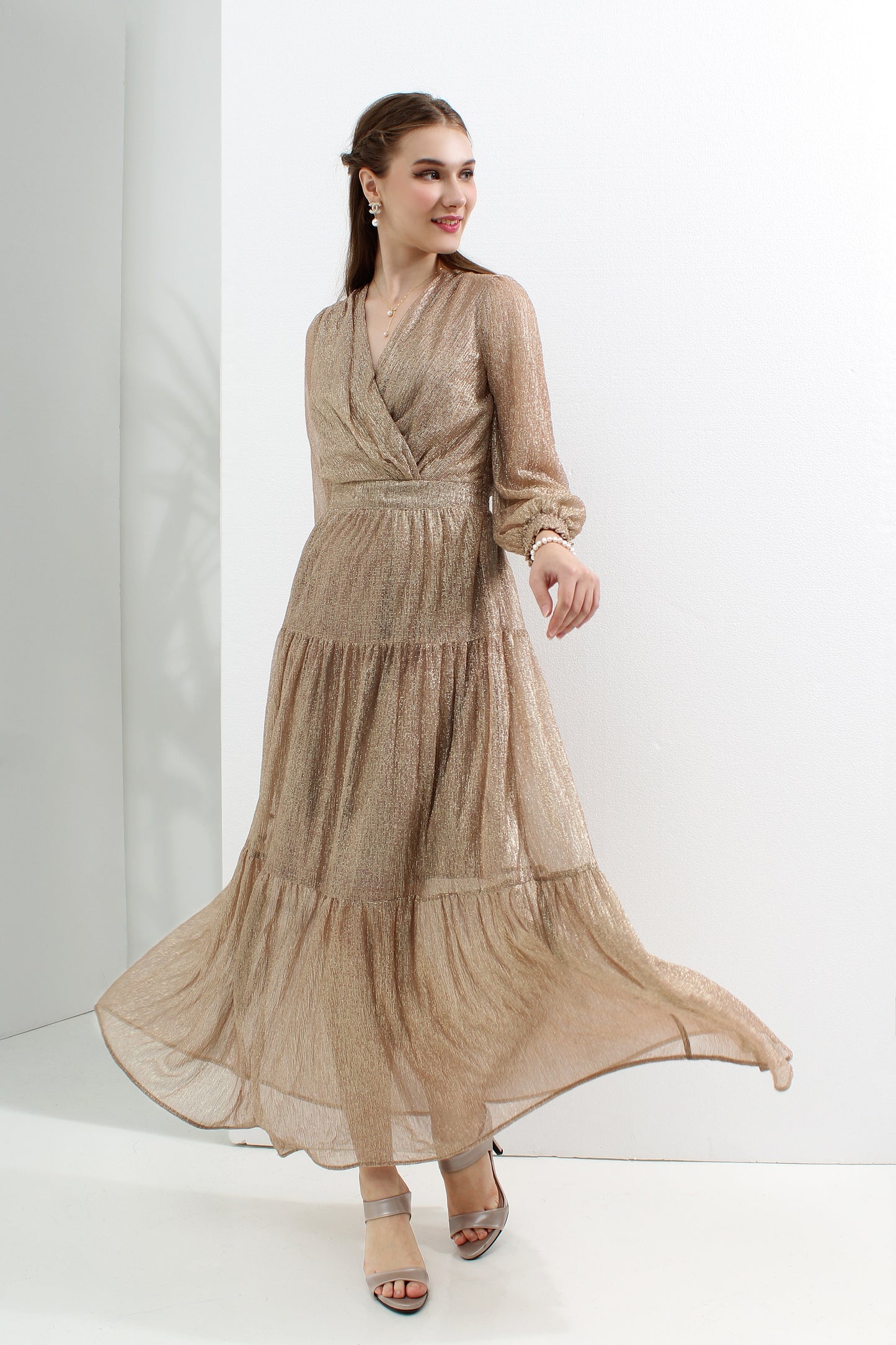 Serena Metallic Chiffon Maxi Dress