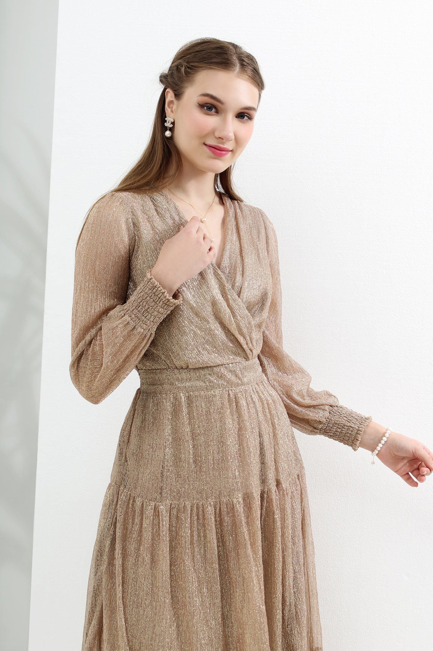 Serena Metallic Chiffon Maxi Dress