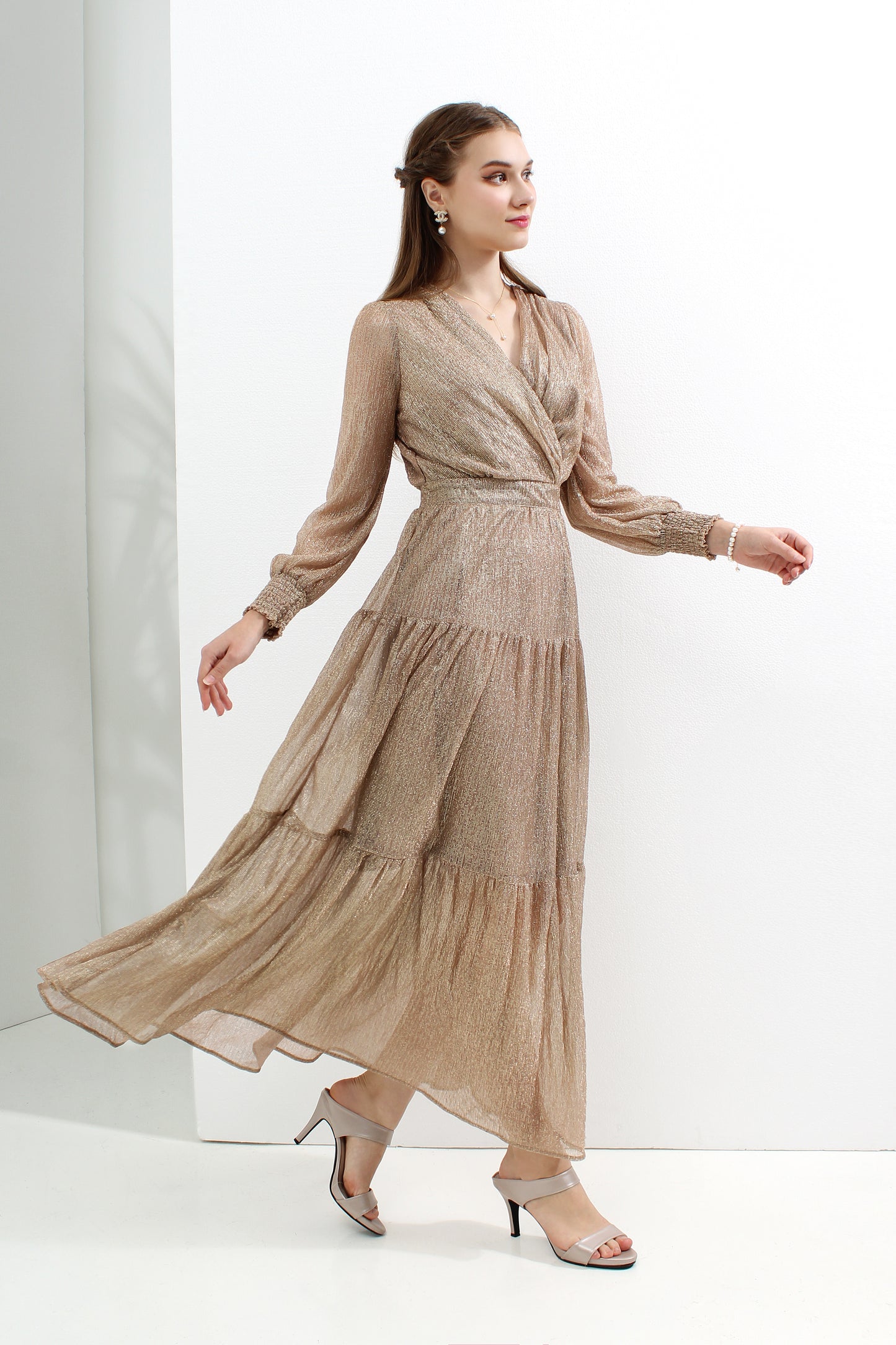 Serena Metallic Chiffon Maxi Dress