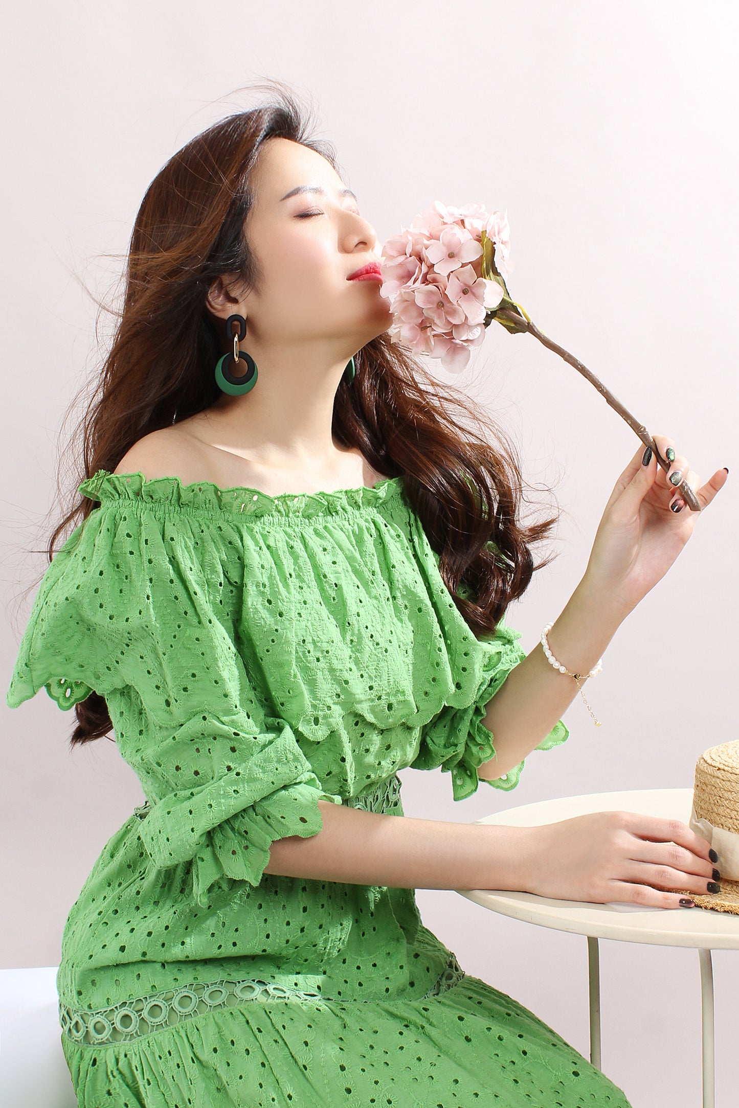 Ruffle Trim Off-Shoulder Lace Dress