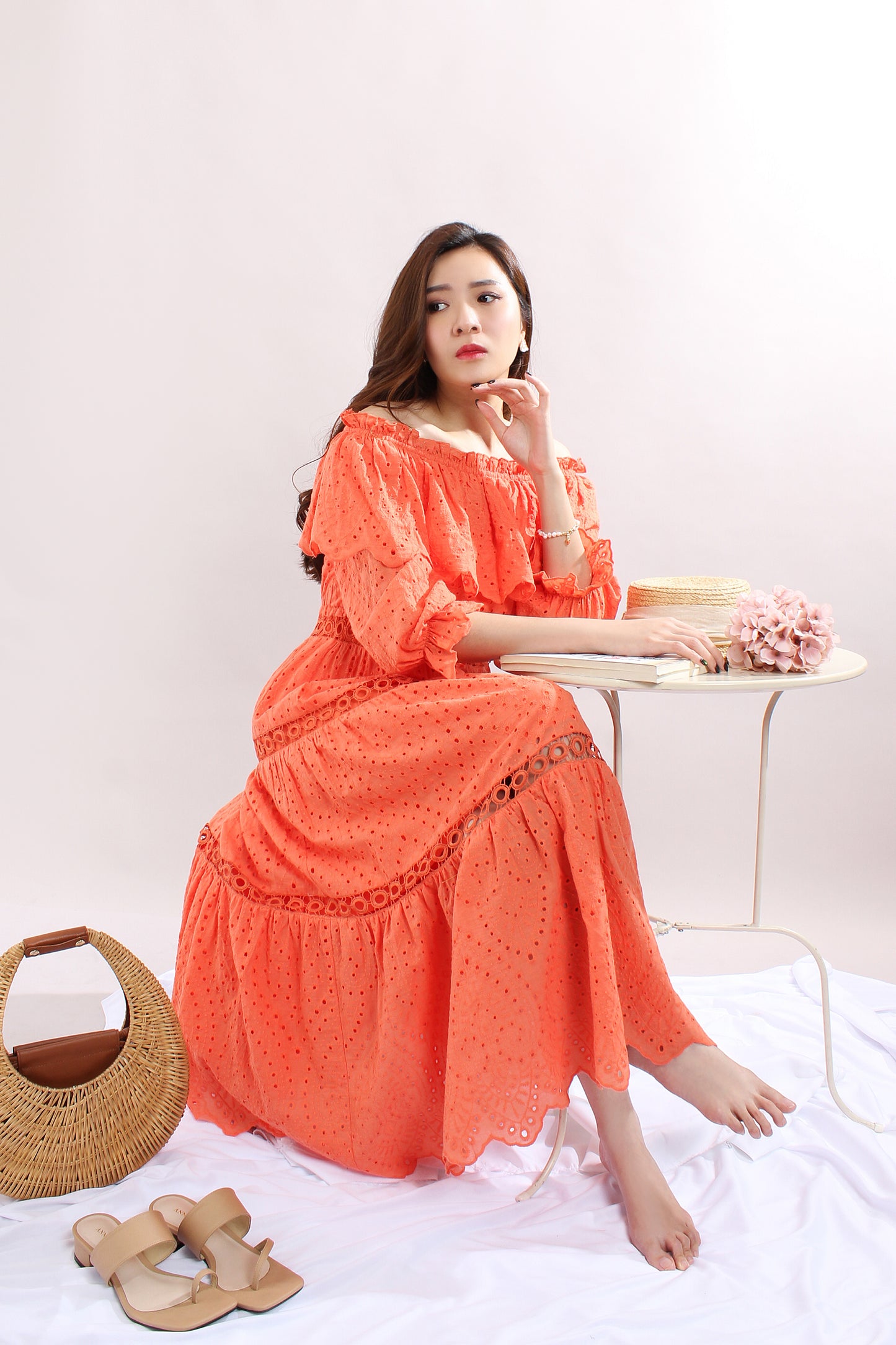 Ruffle Trim Off-Shoulder Lace Dress