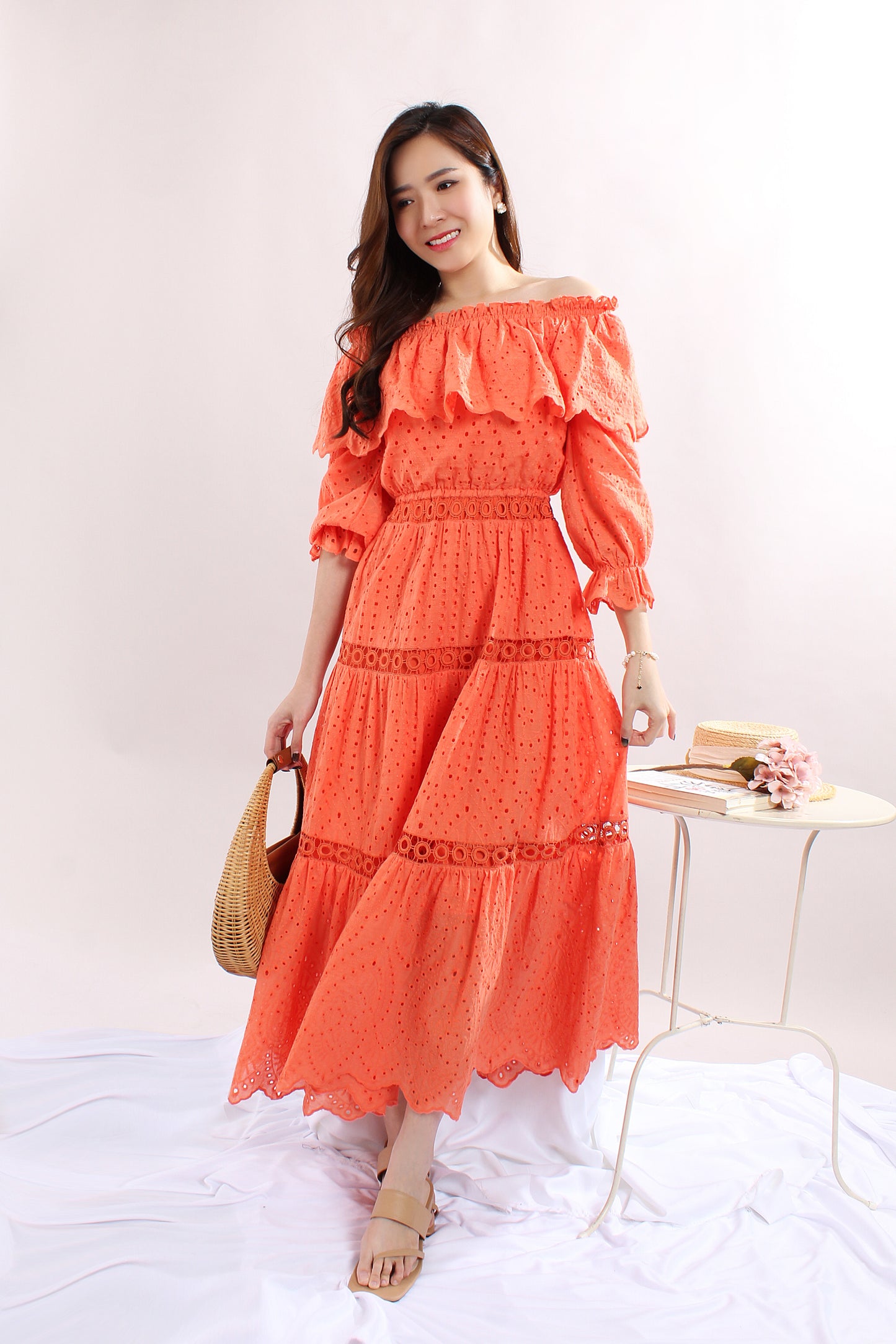 Ruffle Trim Off-Shoulder Lace Dress