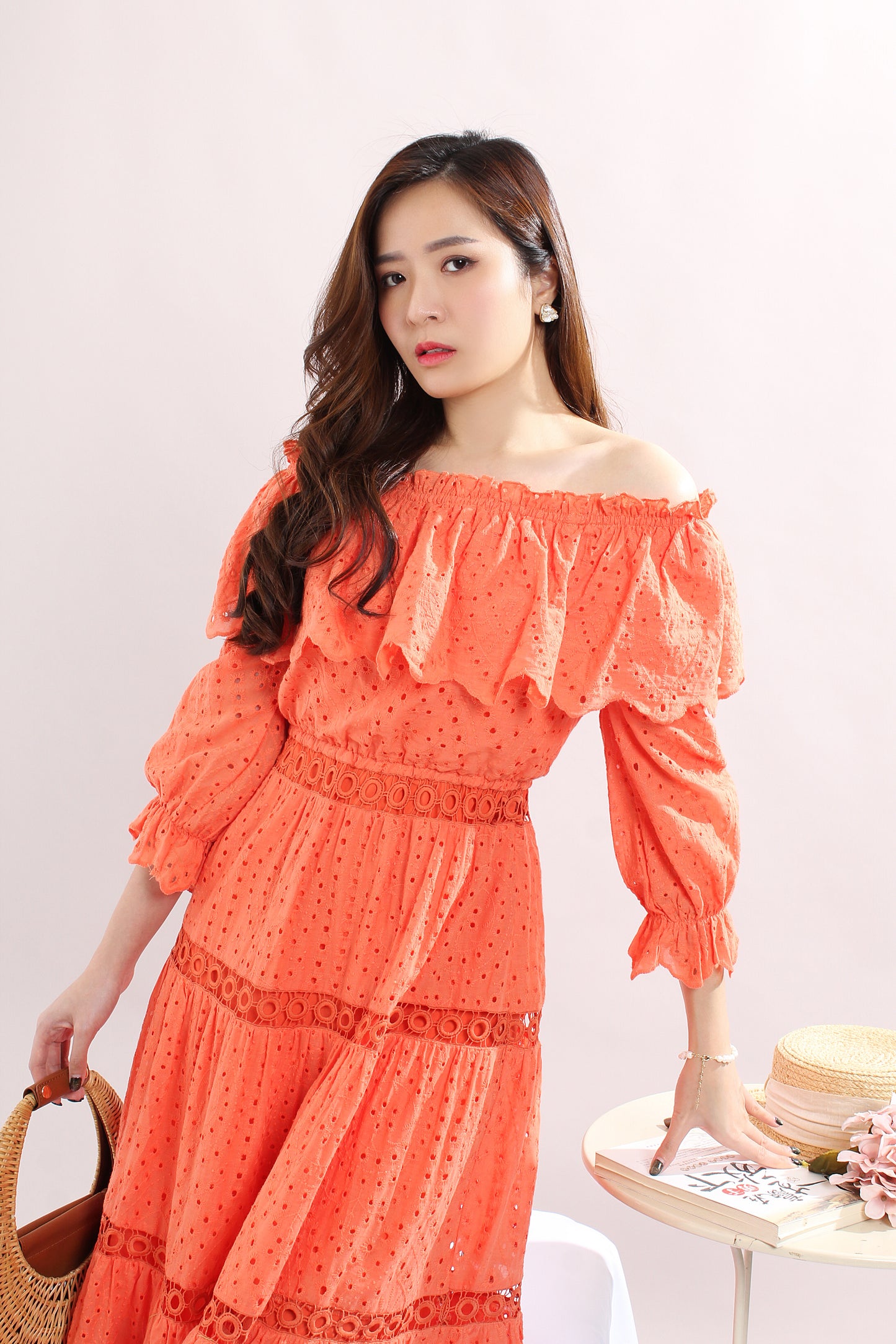 Ruffle Trim Off-Shoulder Lace Dress