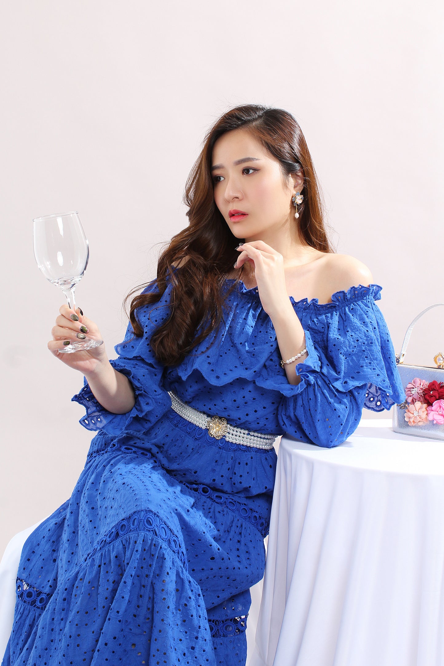 Ruffle Trim Off-Shoulder Lace Dress