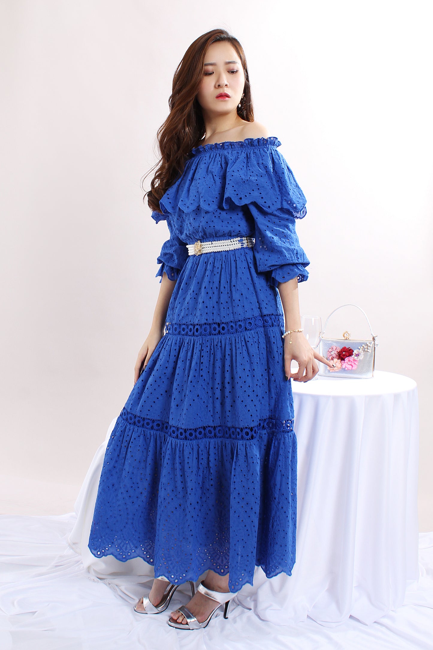 Ruffle Trim Off-Shoulder Lace Dress
