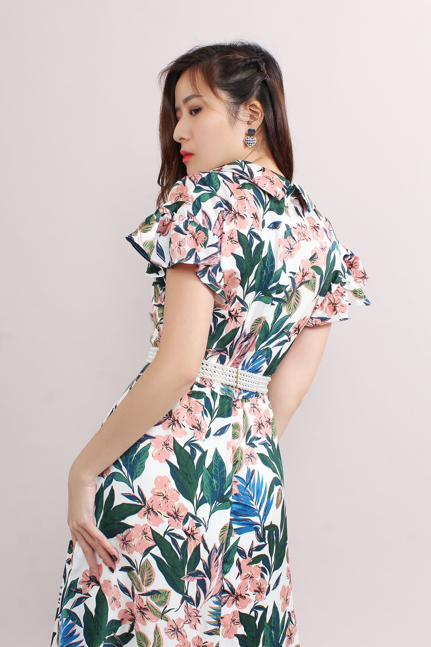 Bright Floral Dress With Ruffled Sleeves