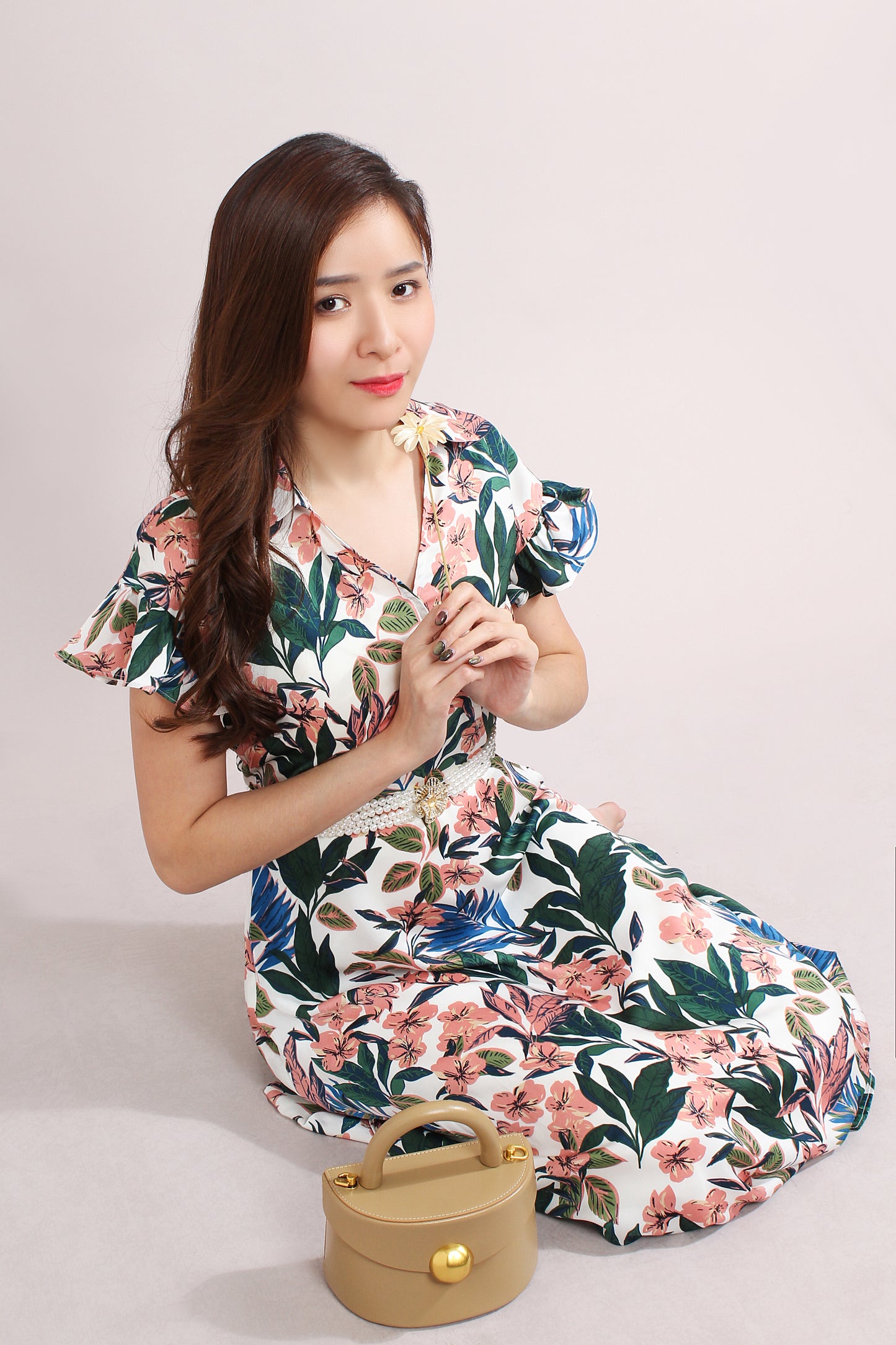 Bright Floral Dress With Ruffled Sleeves