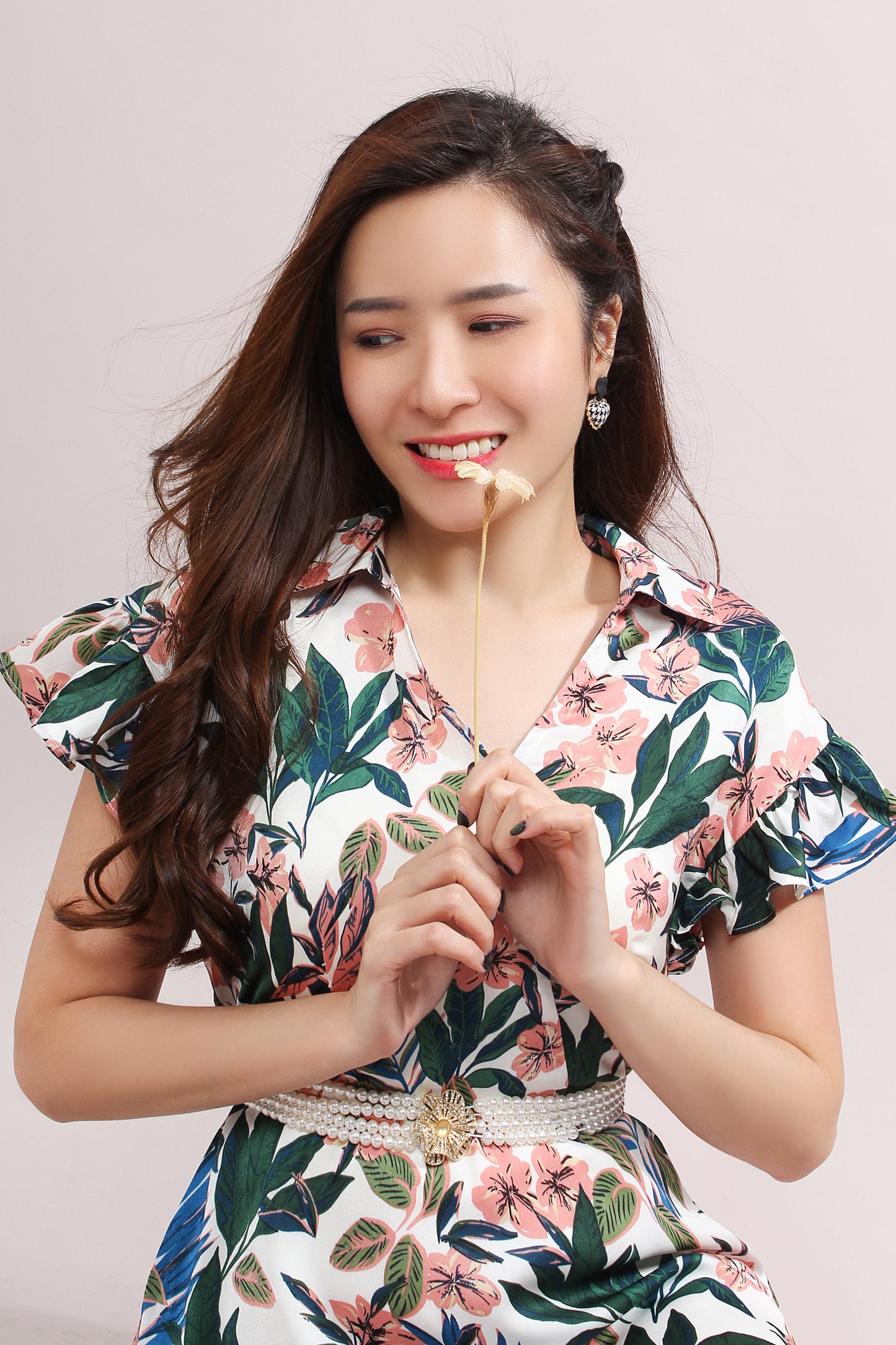 Bright Floral Dress With Ruffled Sleeves