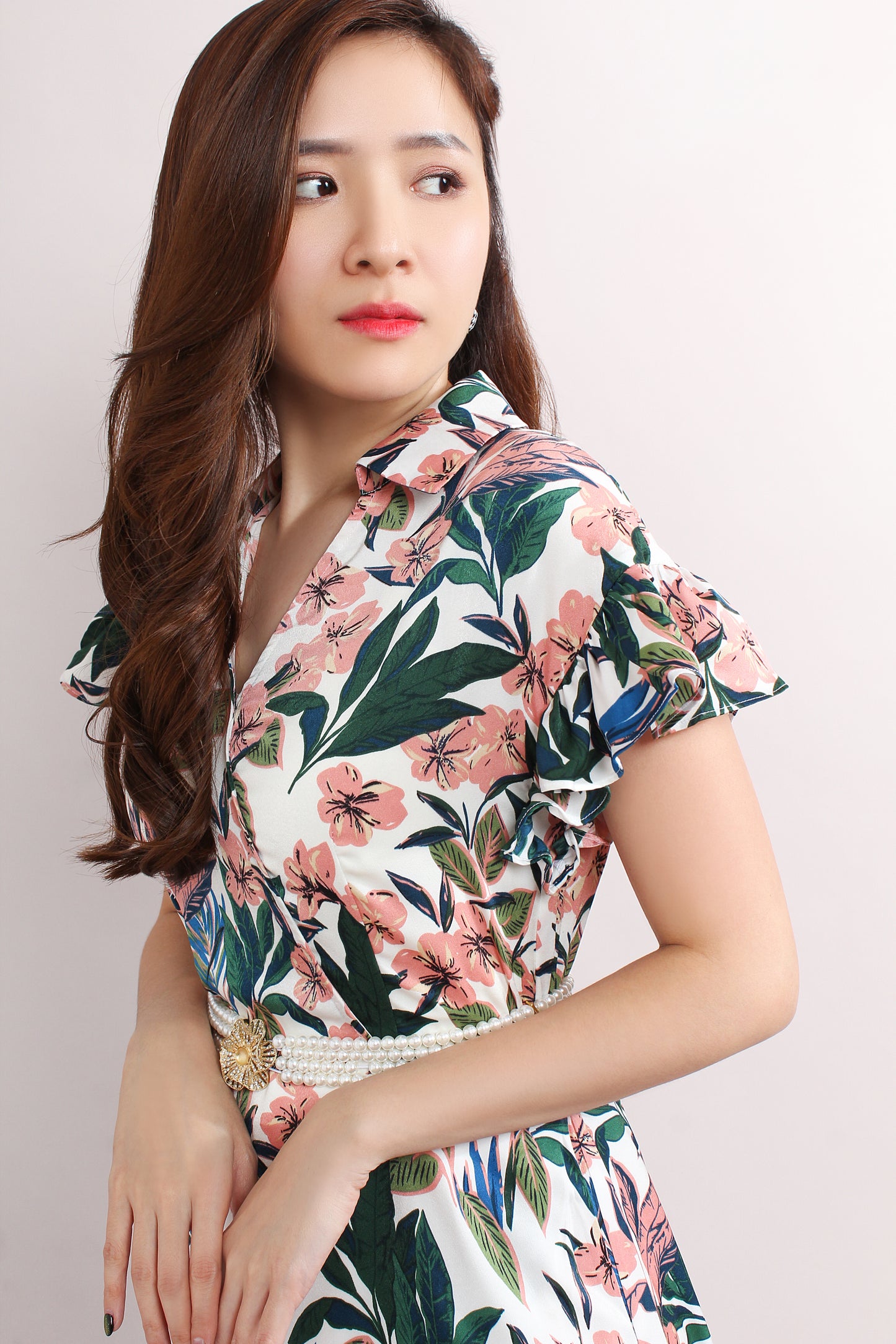 Bright Floral Dress With Ruffled Sleeves