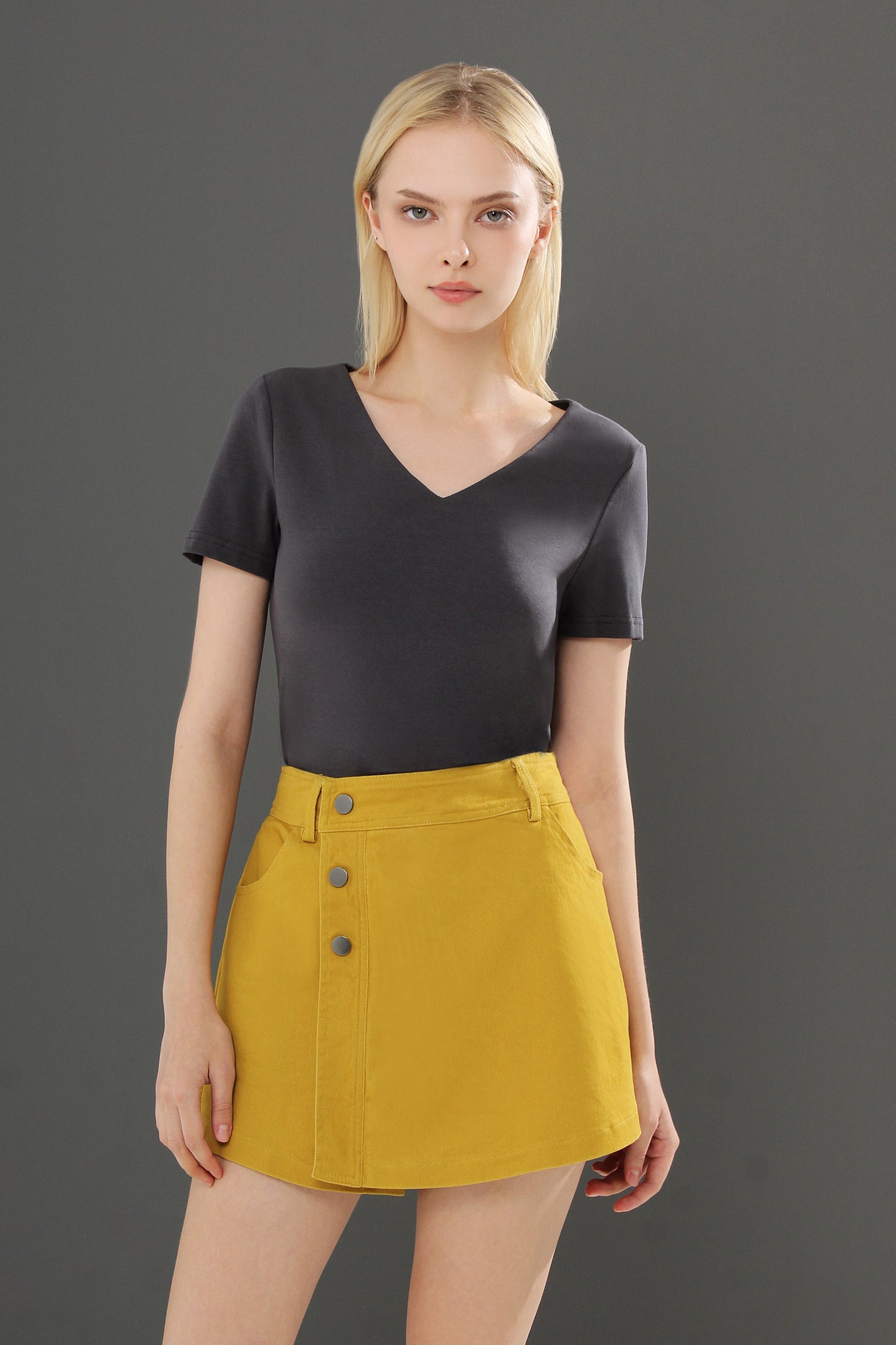 Hasina V Neck Short Sleeve Plain Stretch Top