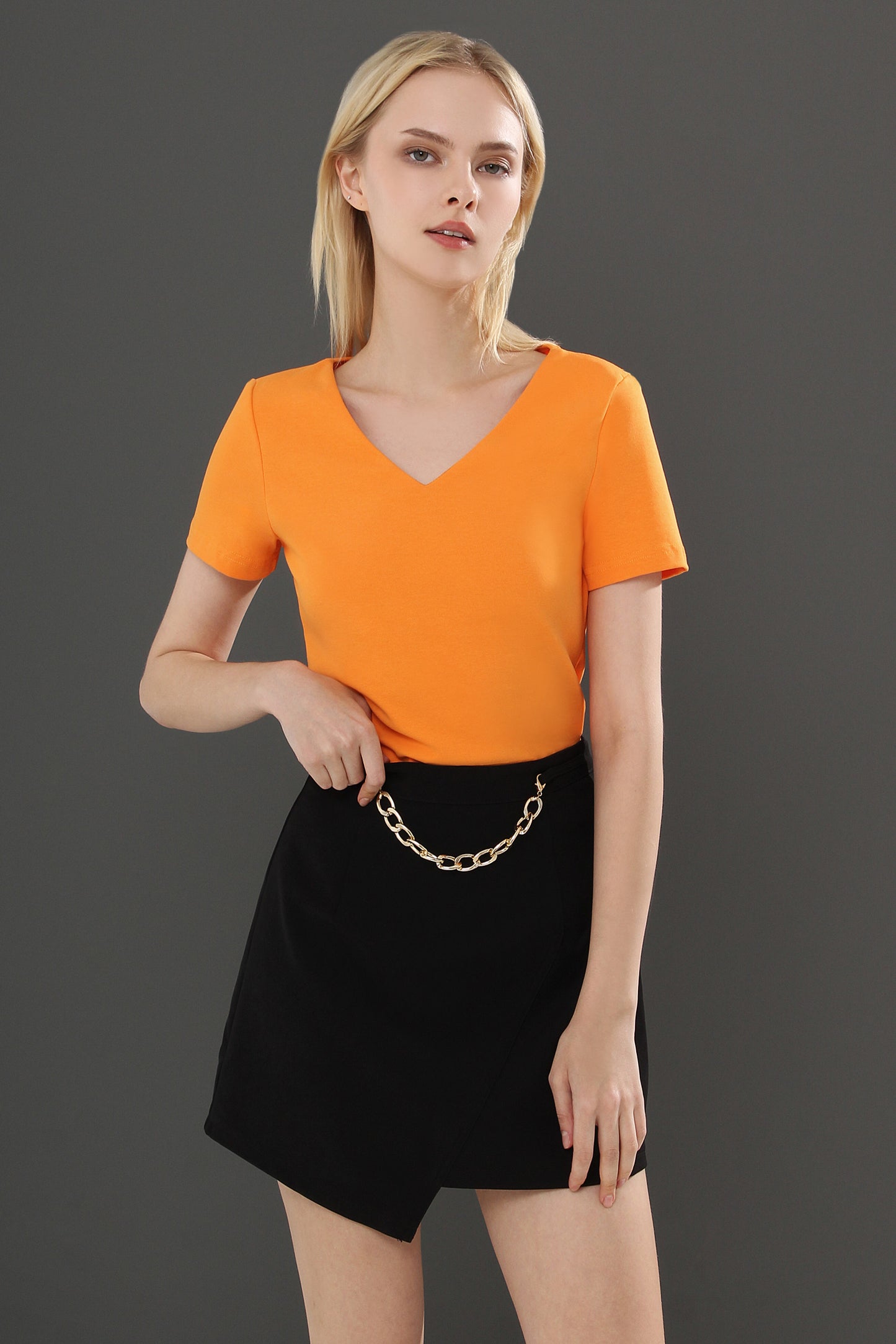Hasina V Neck Short Sleeve Plain Stretch Top