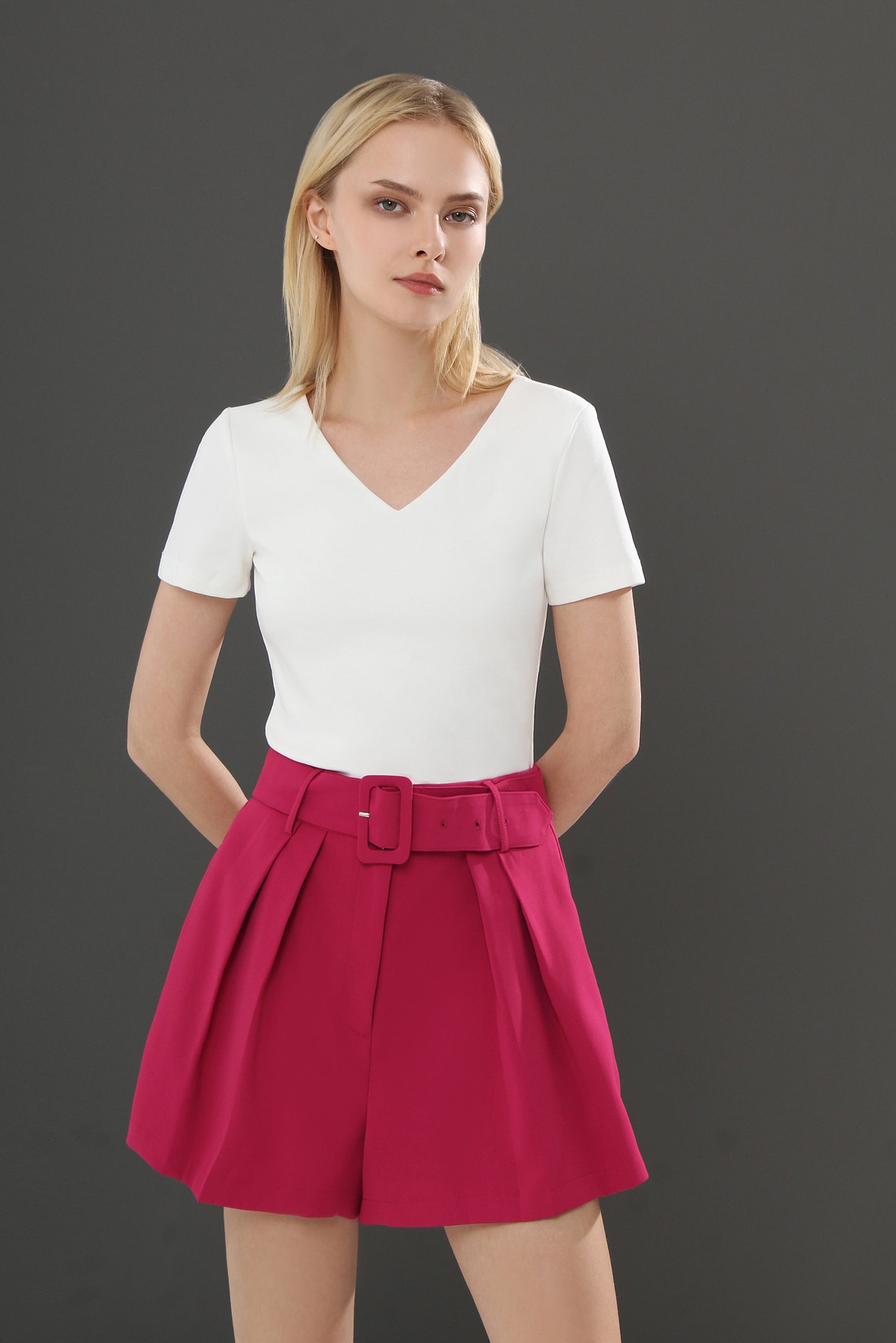 Hasina V Neck Short Sleeve Plain Stretch Top