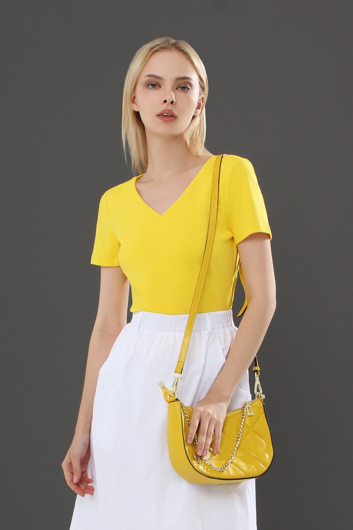 Hasina V Neck Short Sleeve Plain Stretch Top