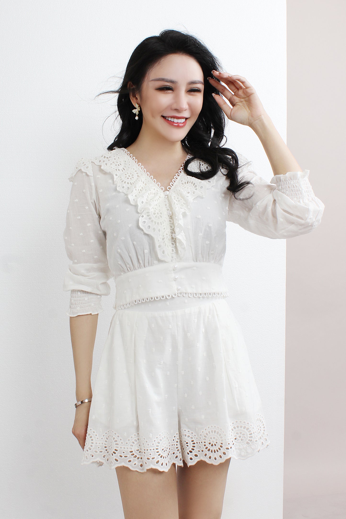 Polka Dots Playsuit With Lace Sets