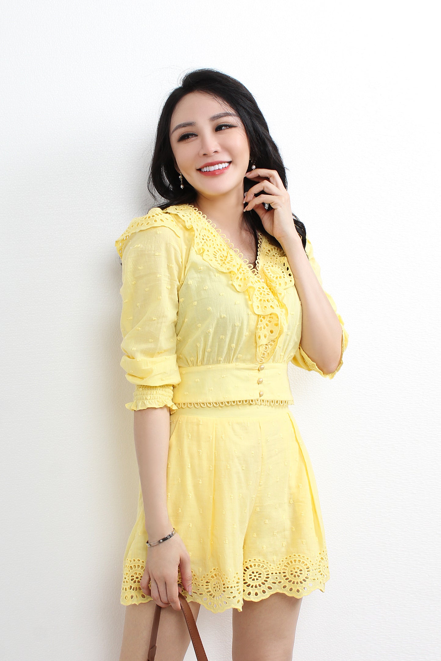 Polka Dots Playsuit With Lace Sets
