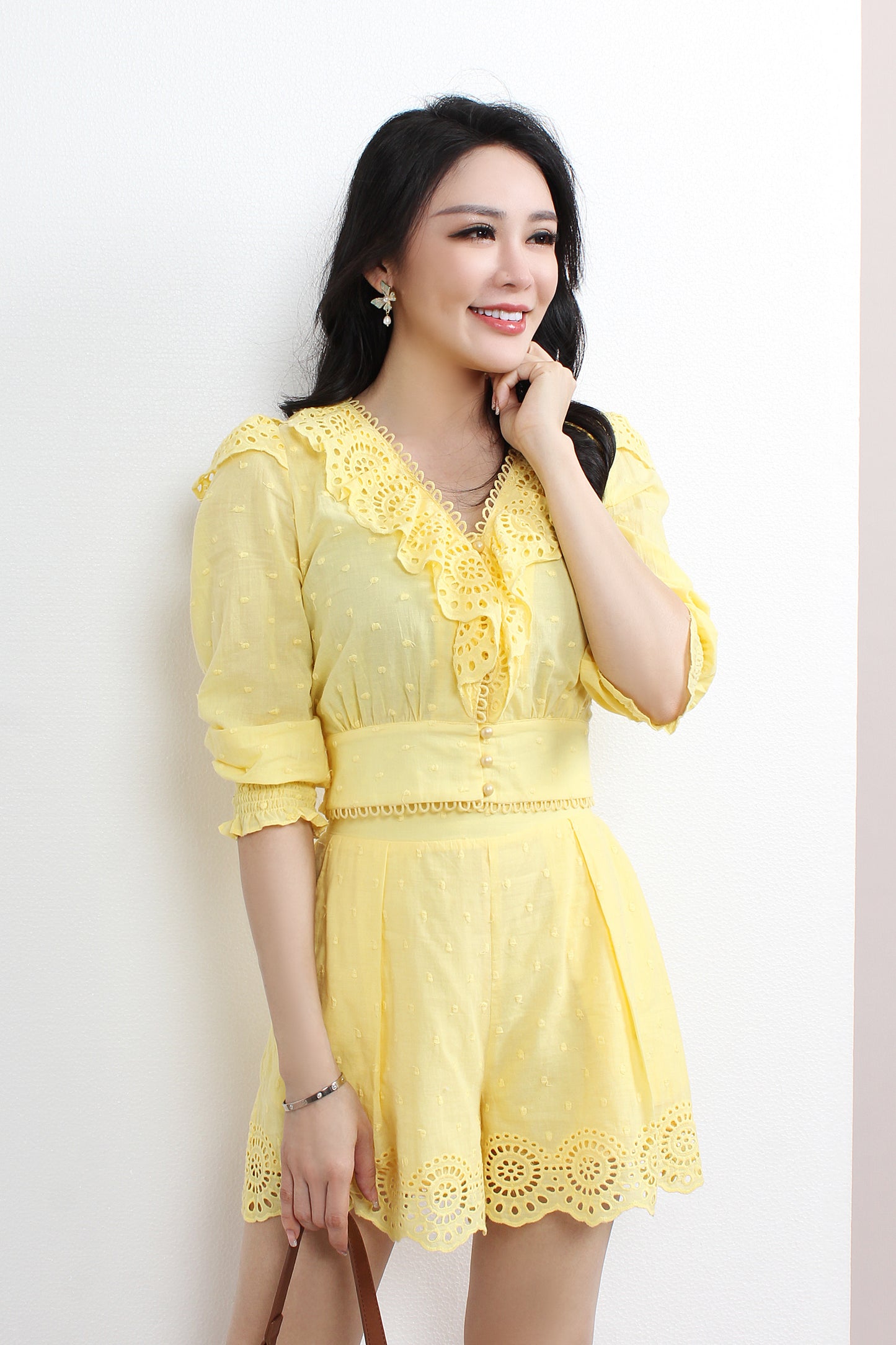 Polka Dots Playsuit With Lace Sets