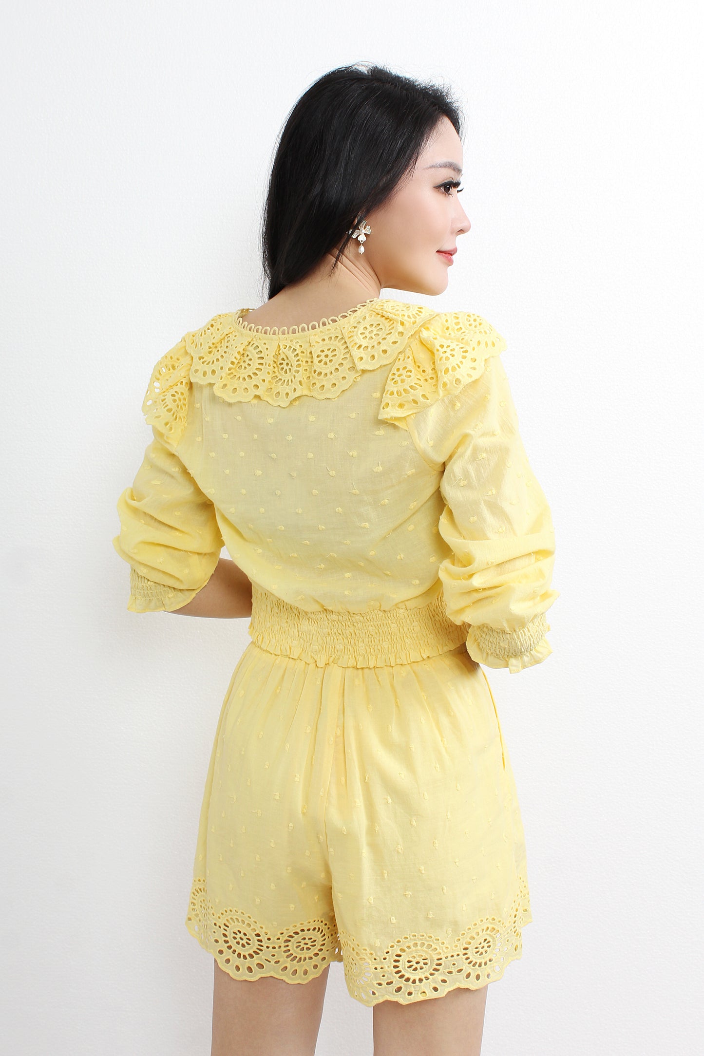 Polka Dots Playsuit With Lace Sets