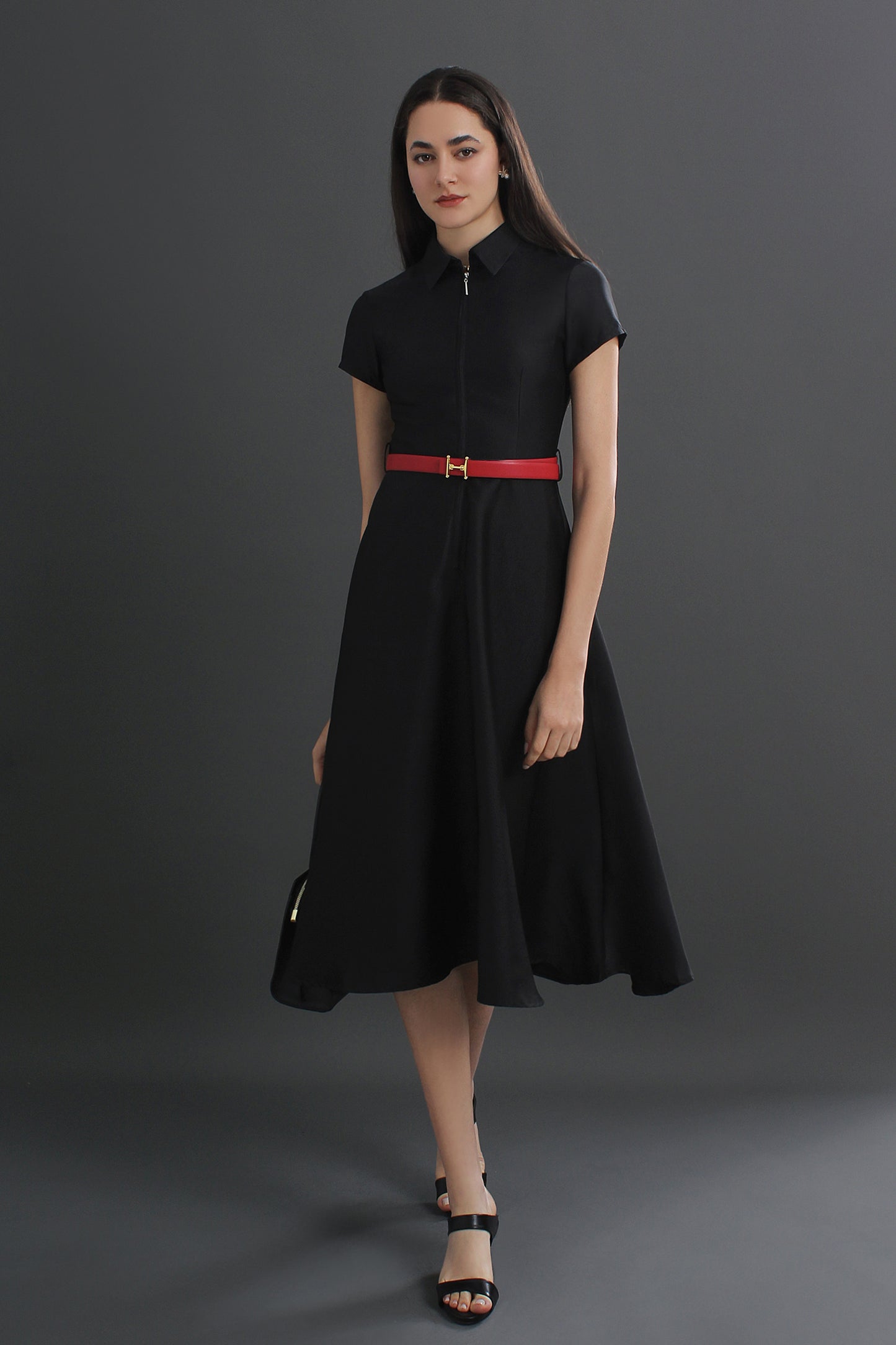 Satin Collar Neck Midi Dress 12470112