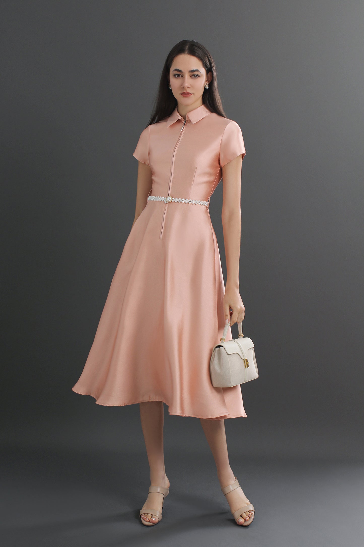 Satin Collar Neck Midi Dress 12470112