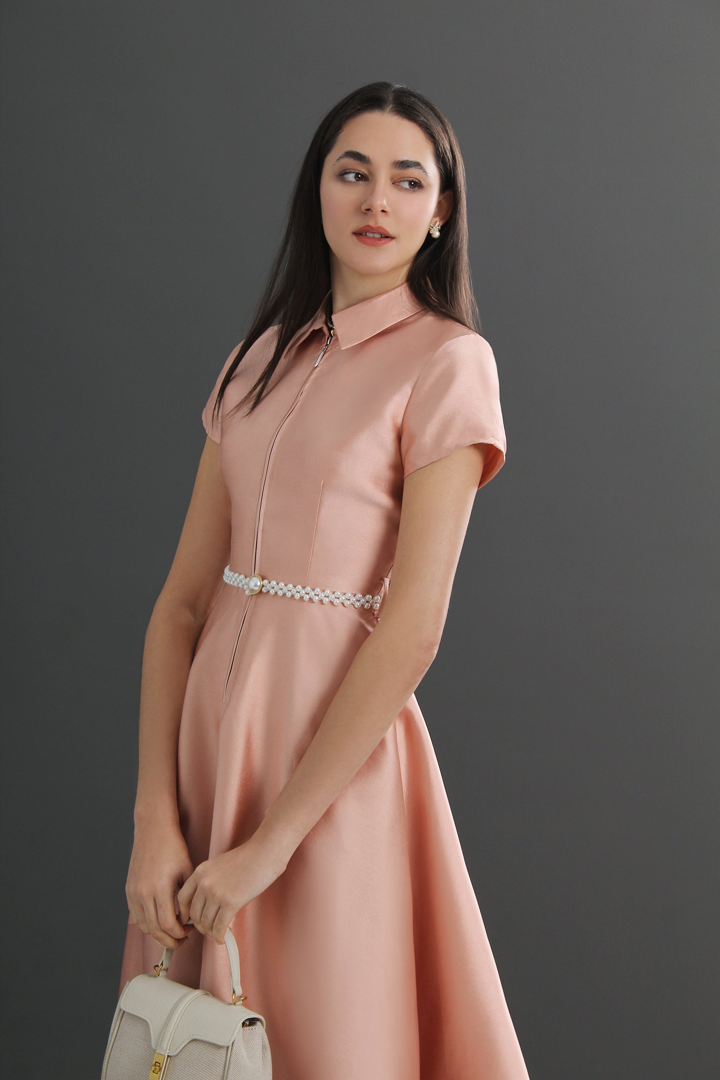 Satin Collar Neck Midi Dress 12470112