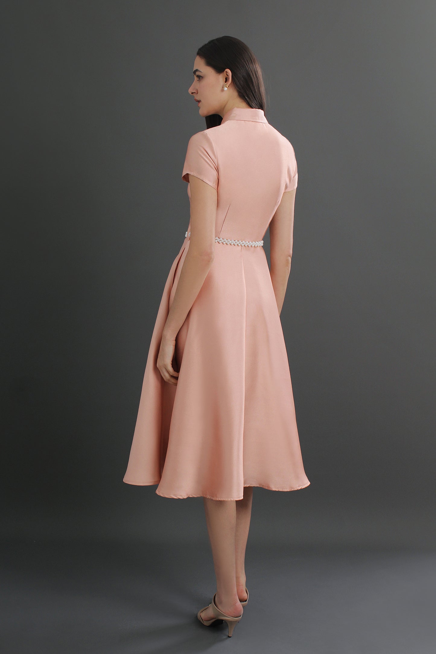 Satin Collar Neck Midi Dress 12470112