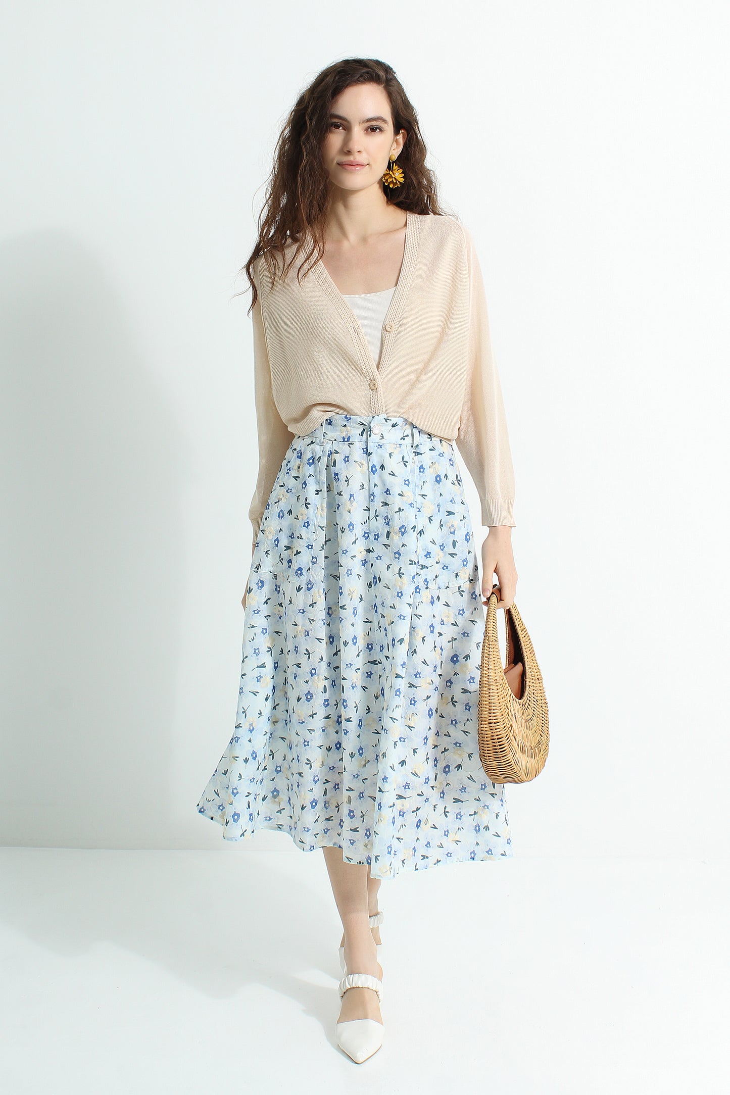 Adoncia Floral Midi A-Line Skirt