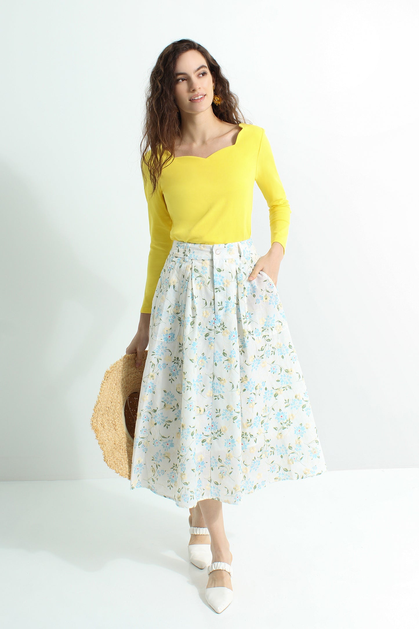 Adoncia Floral Midi A-Line Skirt