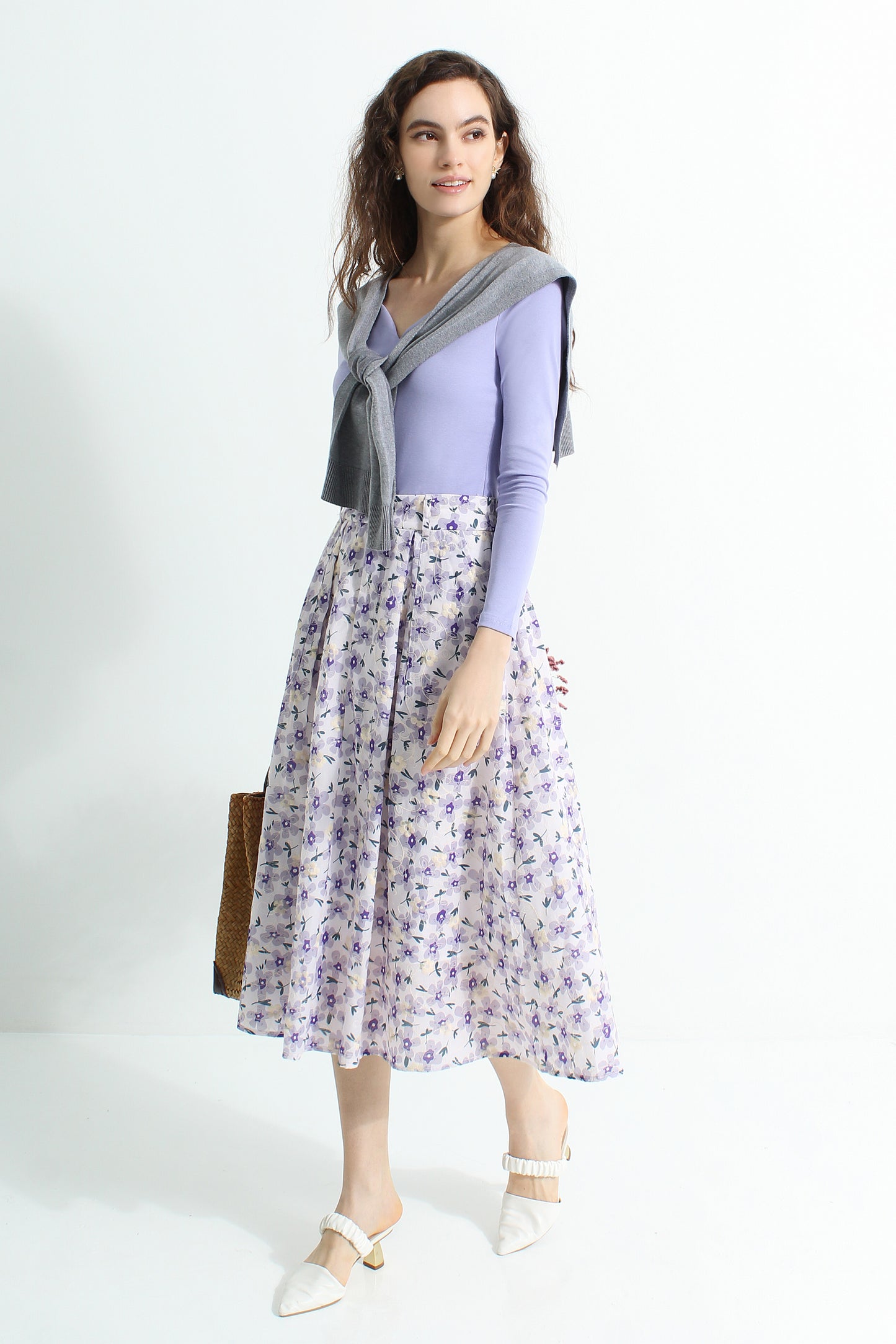 Adoncia Floral Midi A-Line Skirt