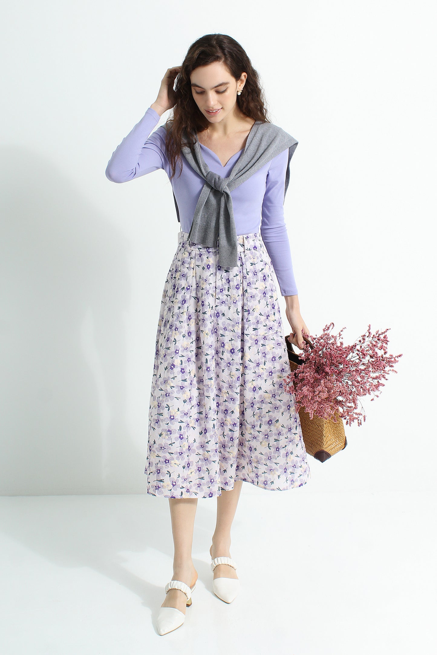 Adoncia Floral Midi A-Line Skirt
