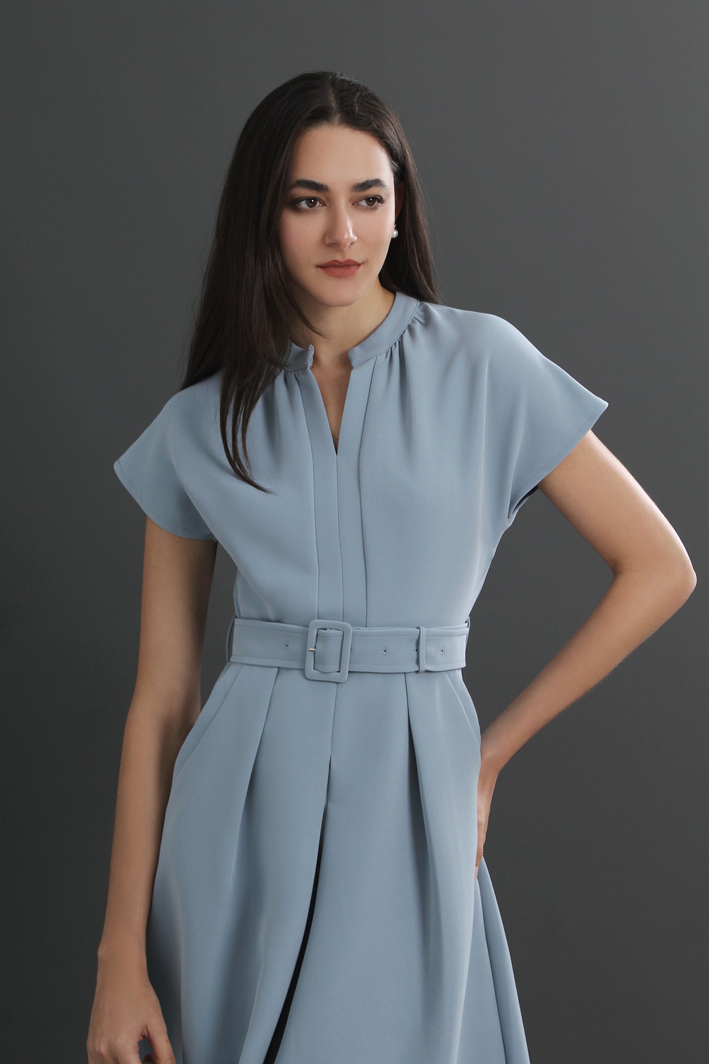 Charlotte V-neck Belted Cap Sleeve Midi Dress