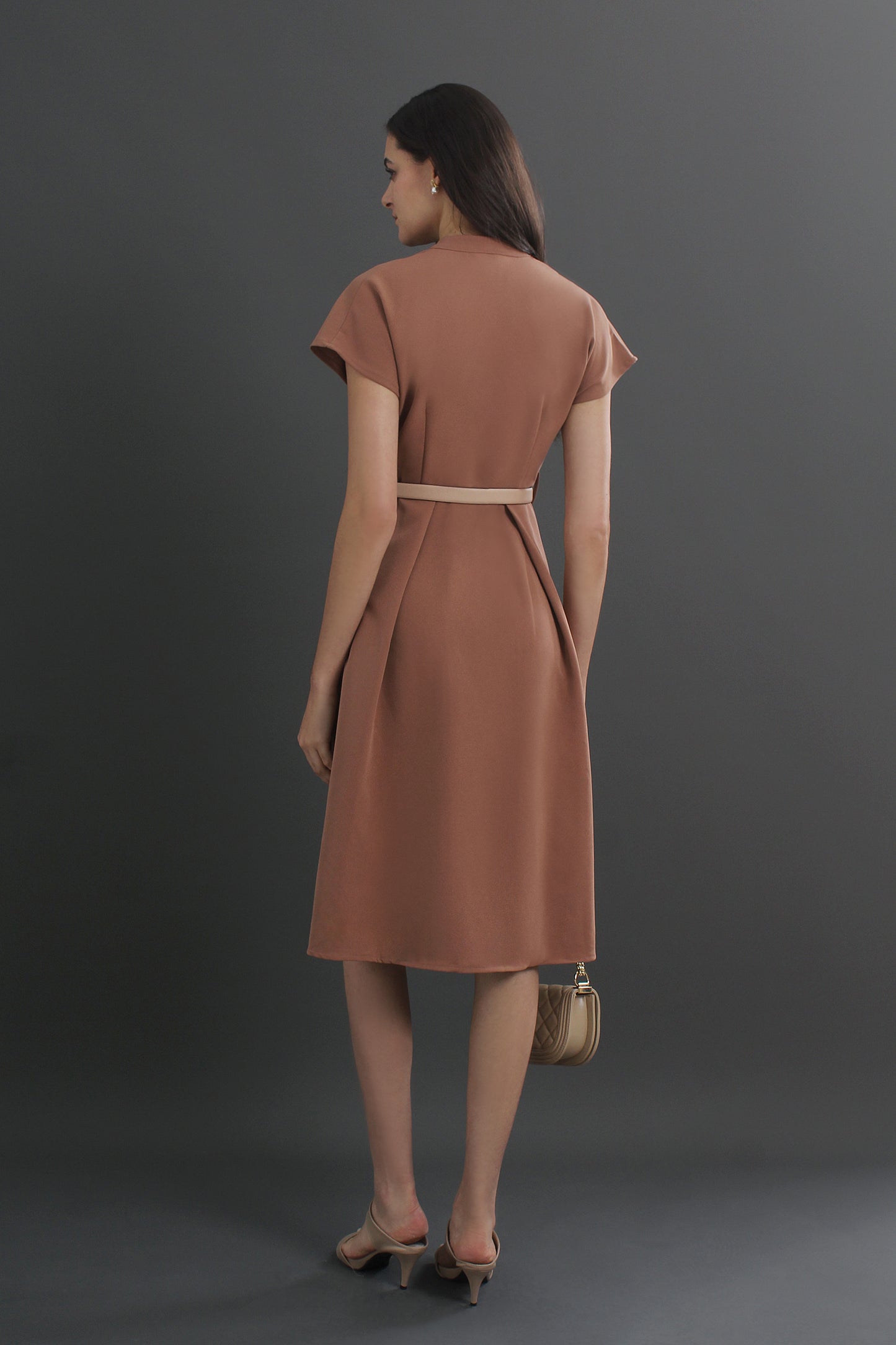 Charlotte V-neck Belted Cap Sleeve Midi Dress