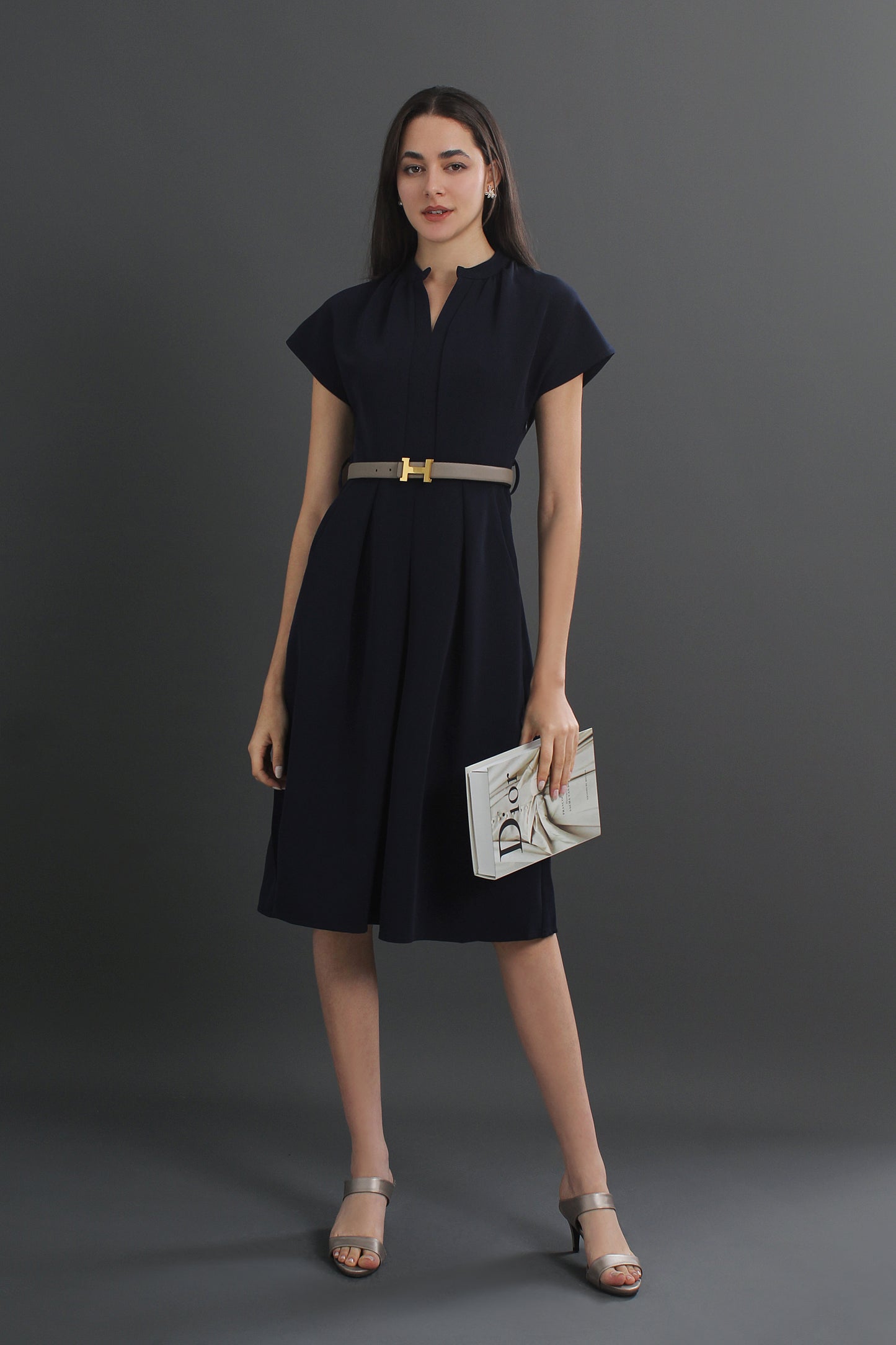 Charlotte V-neck Belted Cap Sleeve Midi Dress