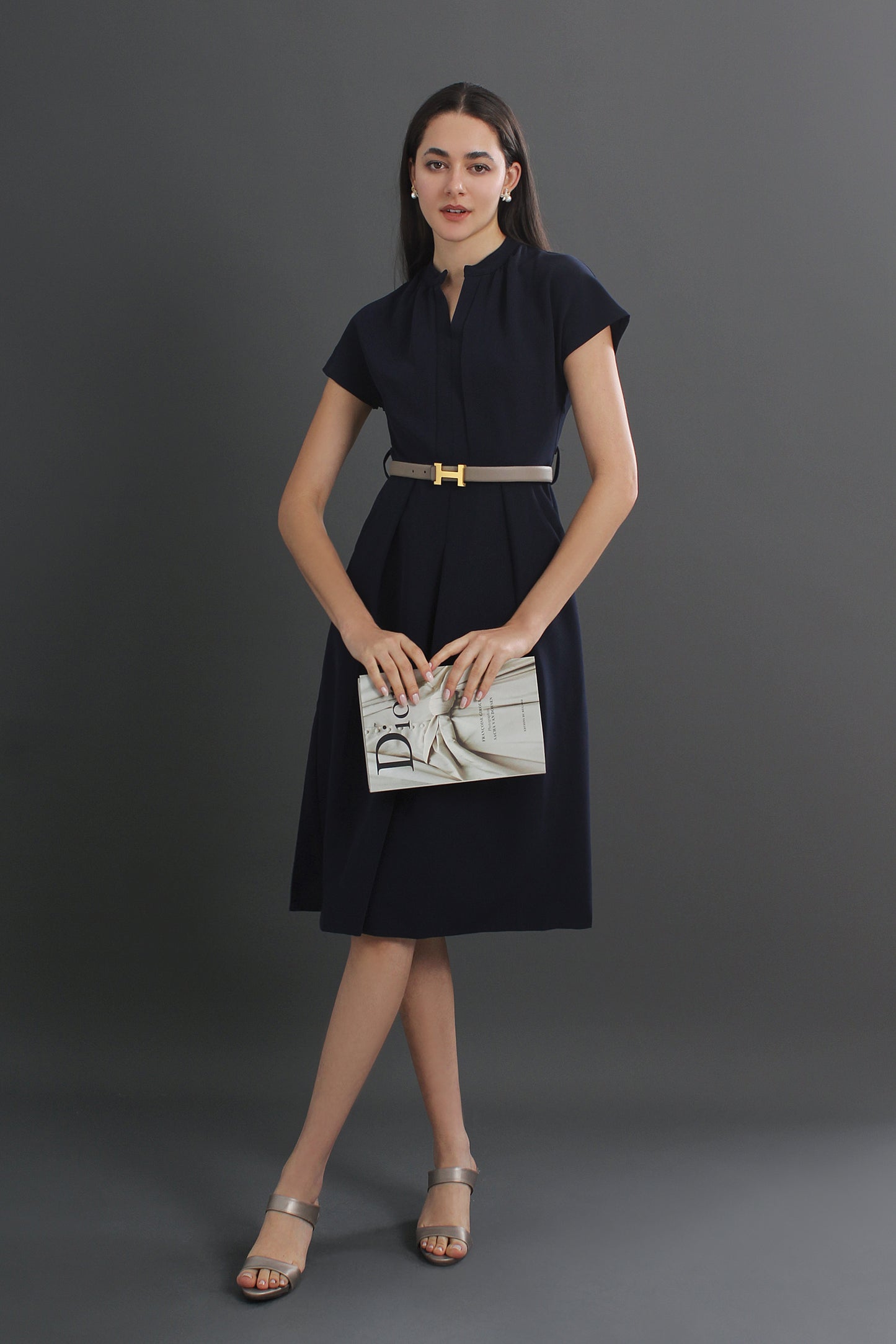 Charlotte V-neck Belted Cap Sleeve Midi Dress