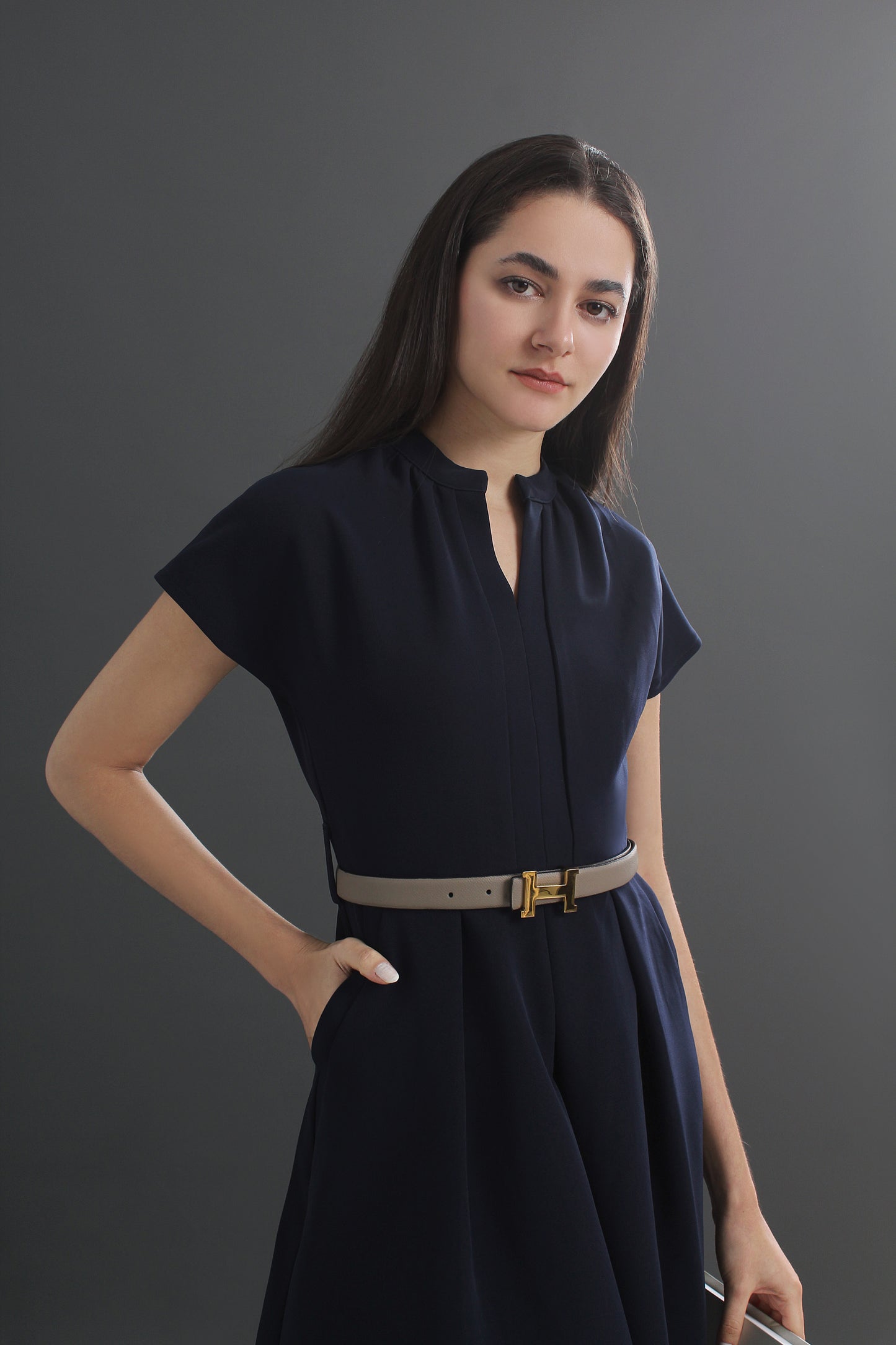 Charlotte V-neck Belted Cap Sleeve Midi Dress