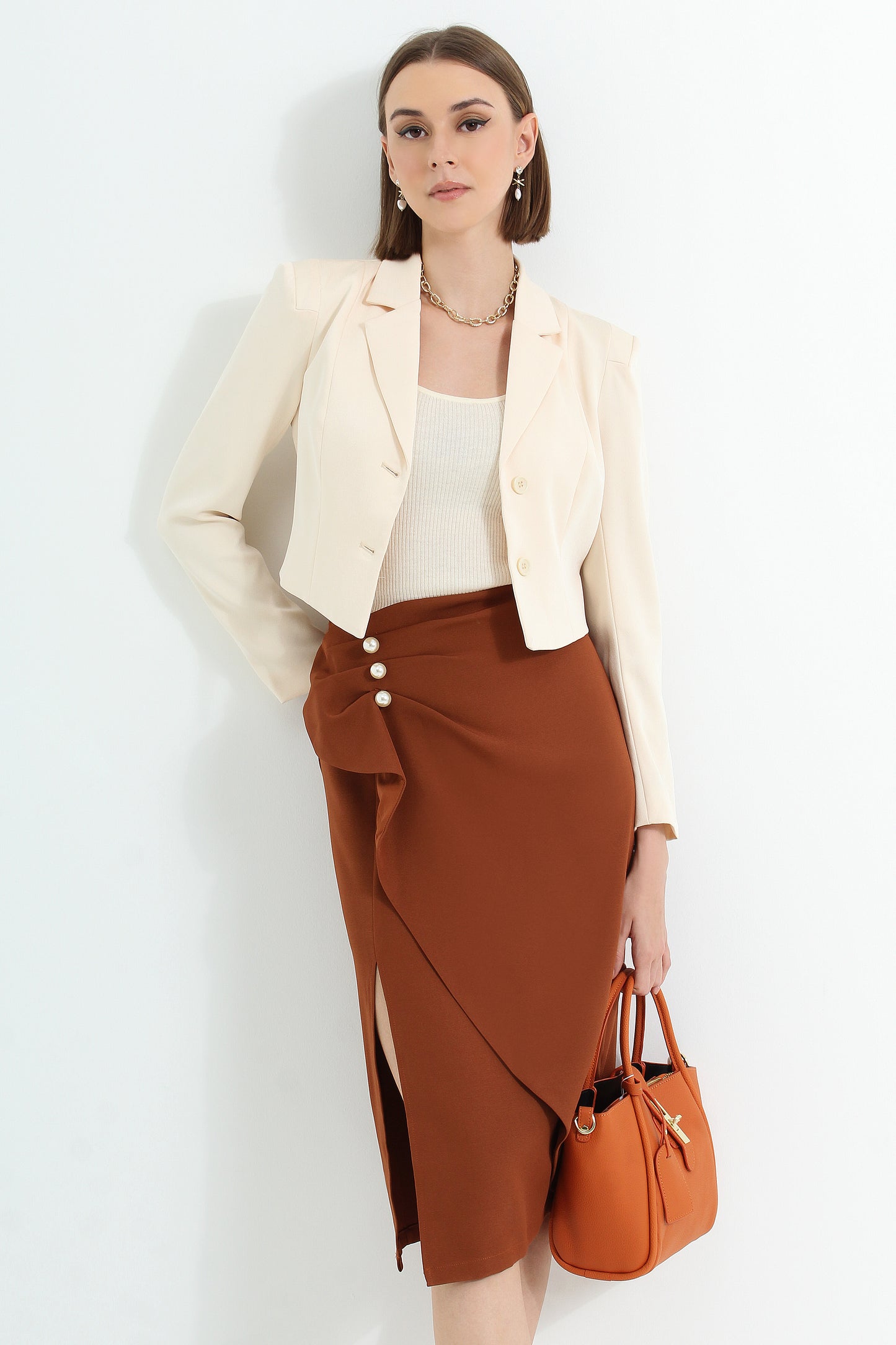 Alannis Asymmetrical Draped Skirt with Pearls